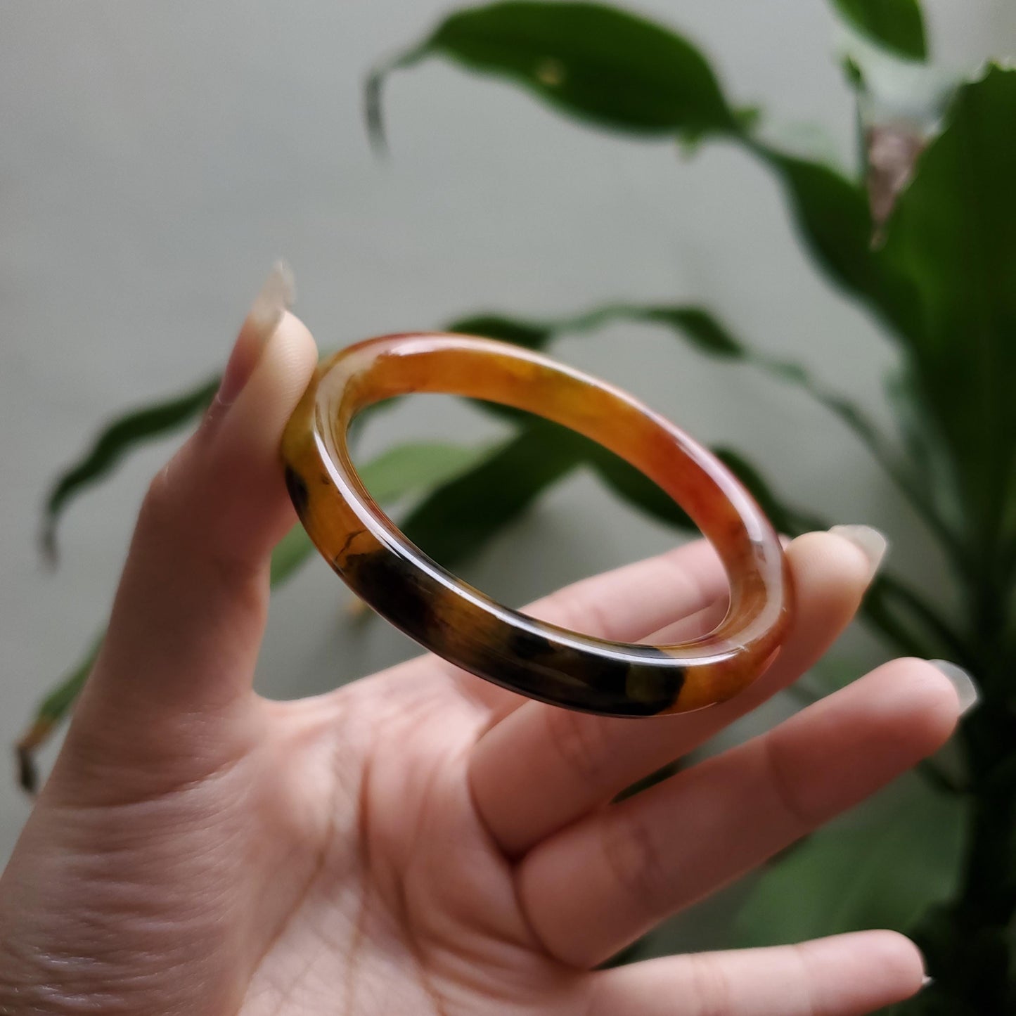 High Quality 48–72mm Jadeite Jade Yellow Black Veins YingMart Bangle Bracelets Gift for Her Mom Feng Shui Grandma Sister