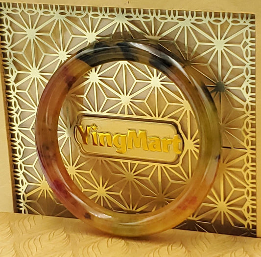 High Quality 48–72mm Jadeite Jade Yellow Black Veins YingMart Bangle Bracelets Gift for Her Mom Feng Shui Grandma Sister