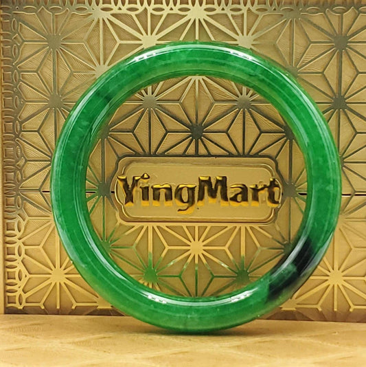 High Quality 48–72mm Jadeite Jade Green Black Spot YingMart Bangle Bracelets Gift for Her Mom Feng Shui Grandma Sister