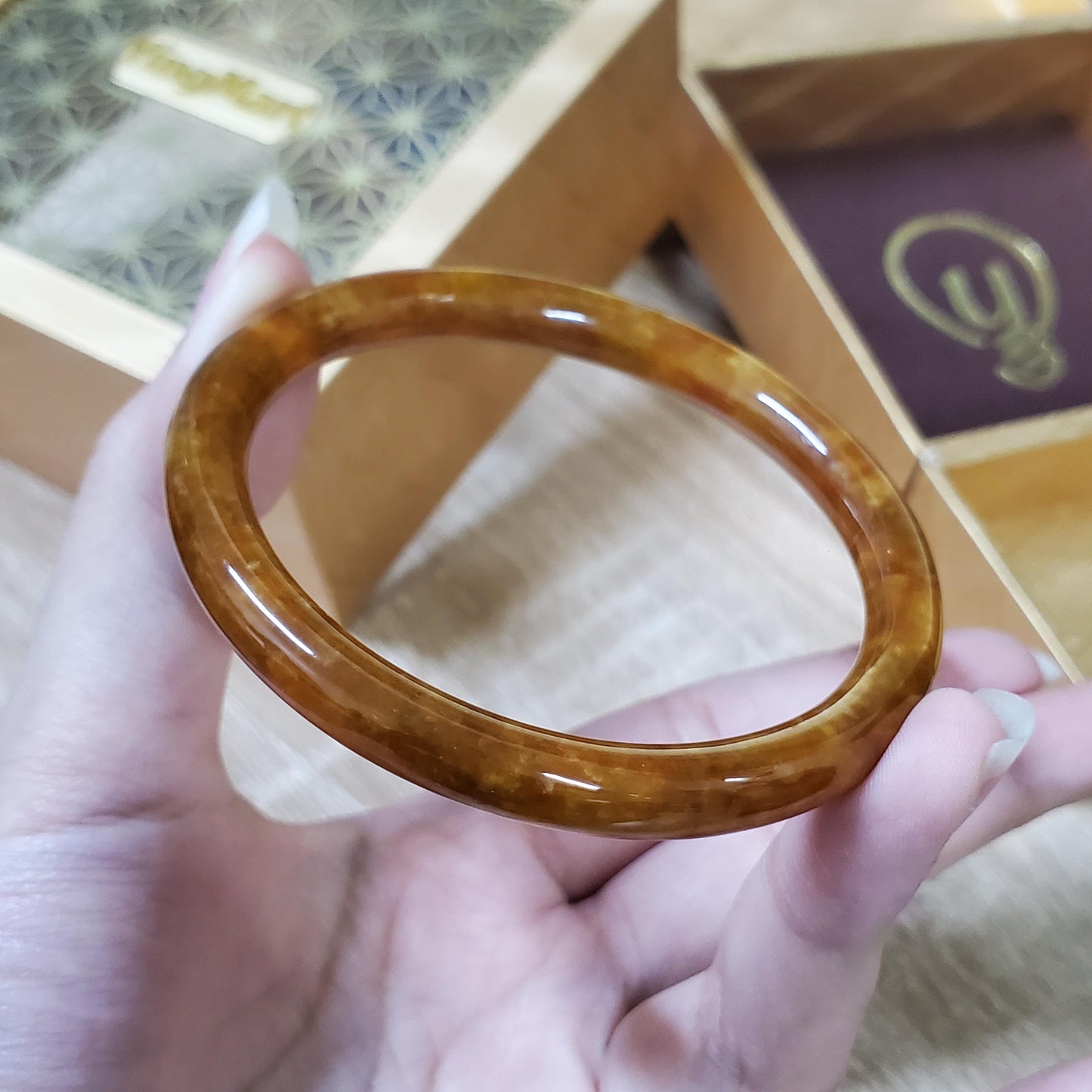 High Quality 48–72mm Jadeite Jade Orange YingMart Bangle Bracelets Gift for Her Mom Feng Shui Grandma Sister Mens