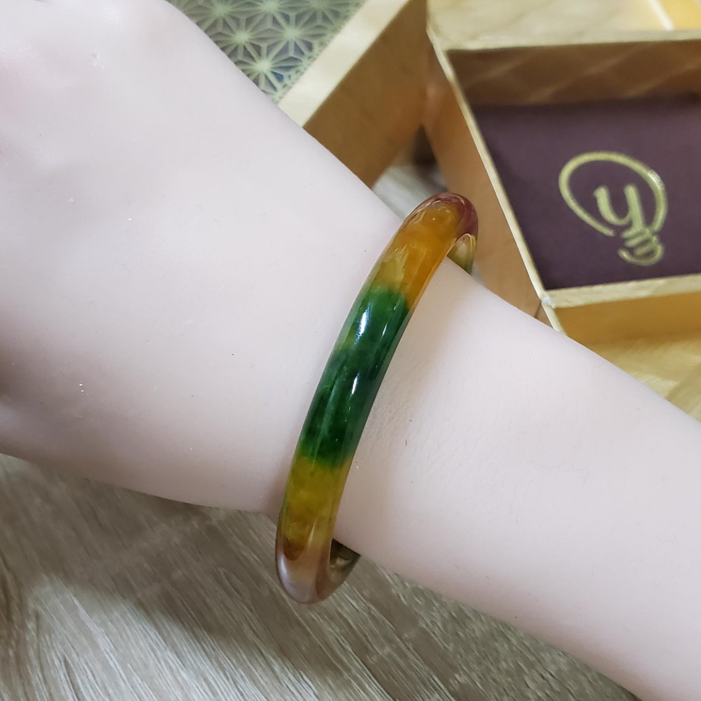 High Quality 48–72mm Jadeite Jade Yellow Green Spot YingMart Bangle Bracelets Gift for Her Mom Feng Shui Grandma Sister Mens