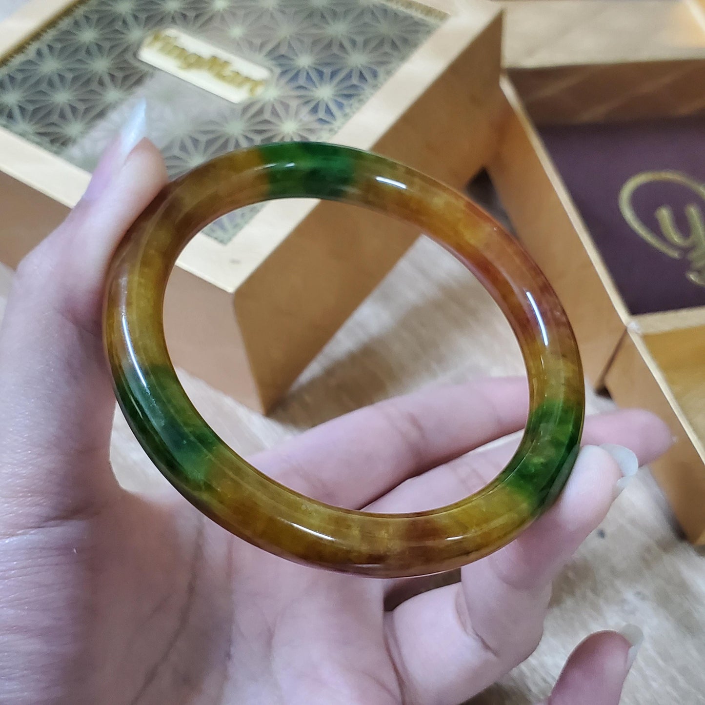 High Quality 48–72mm Jadeite Jade Yellow Green Spot YingMart Bangle Bracelets Gift for Her Mom Feng Shui Grandma Sister Mens
