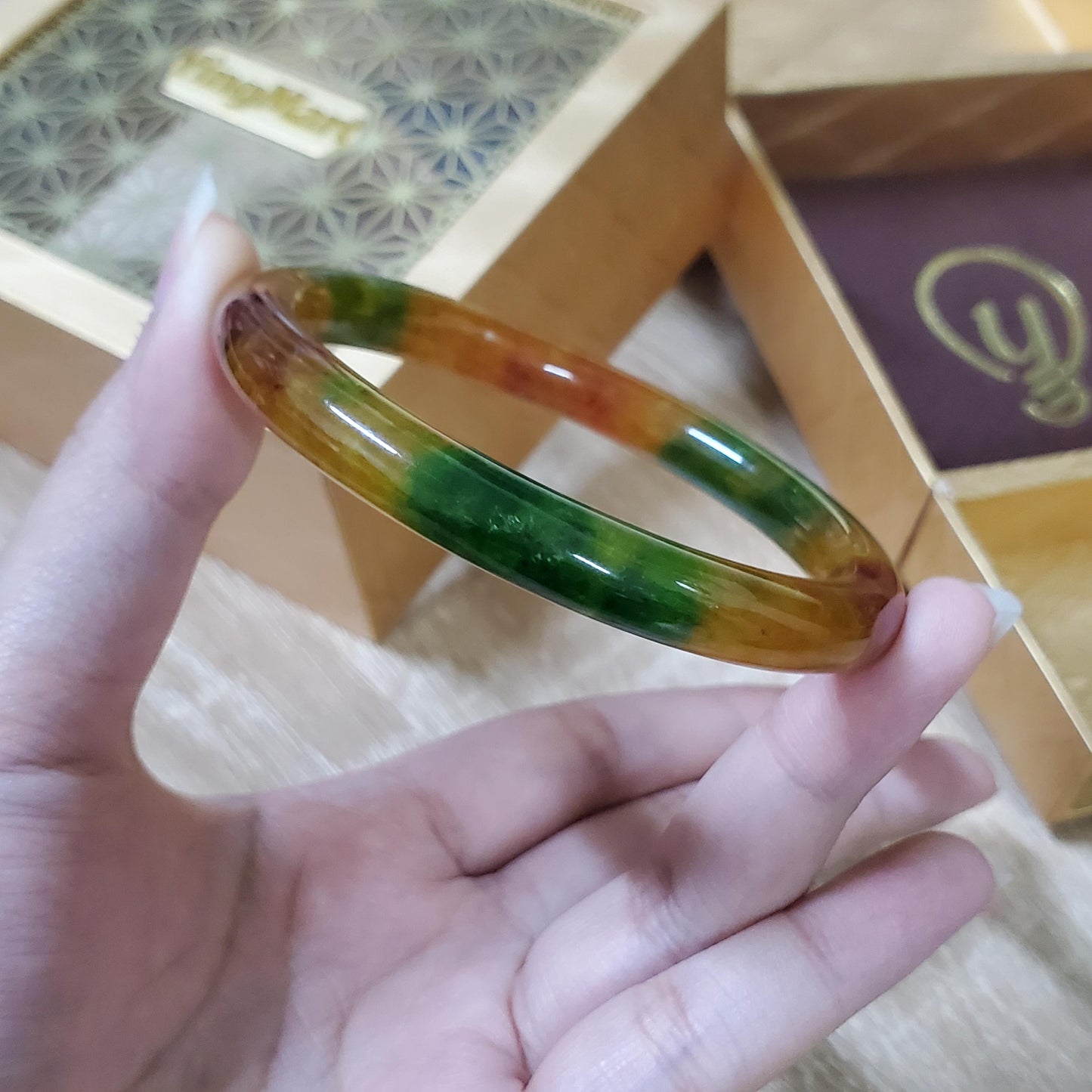 High Quality 48–72mm Jadeite Jade Yellow Green Spot YingMart Bangle Bracelets Gift for Her Mom Feng Shui Grandma Sister Mens