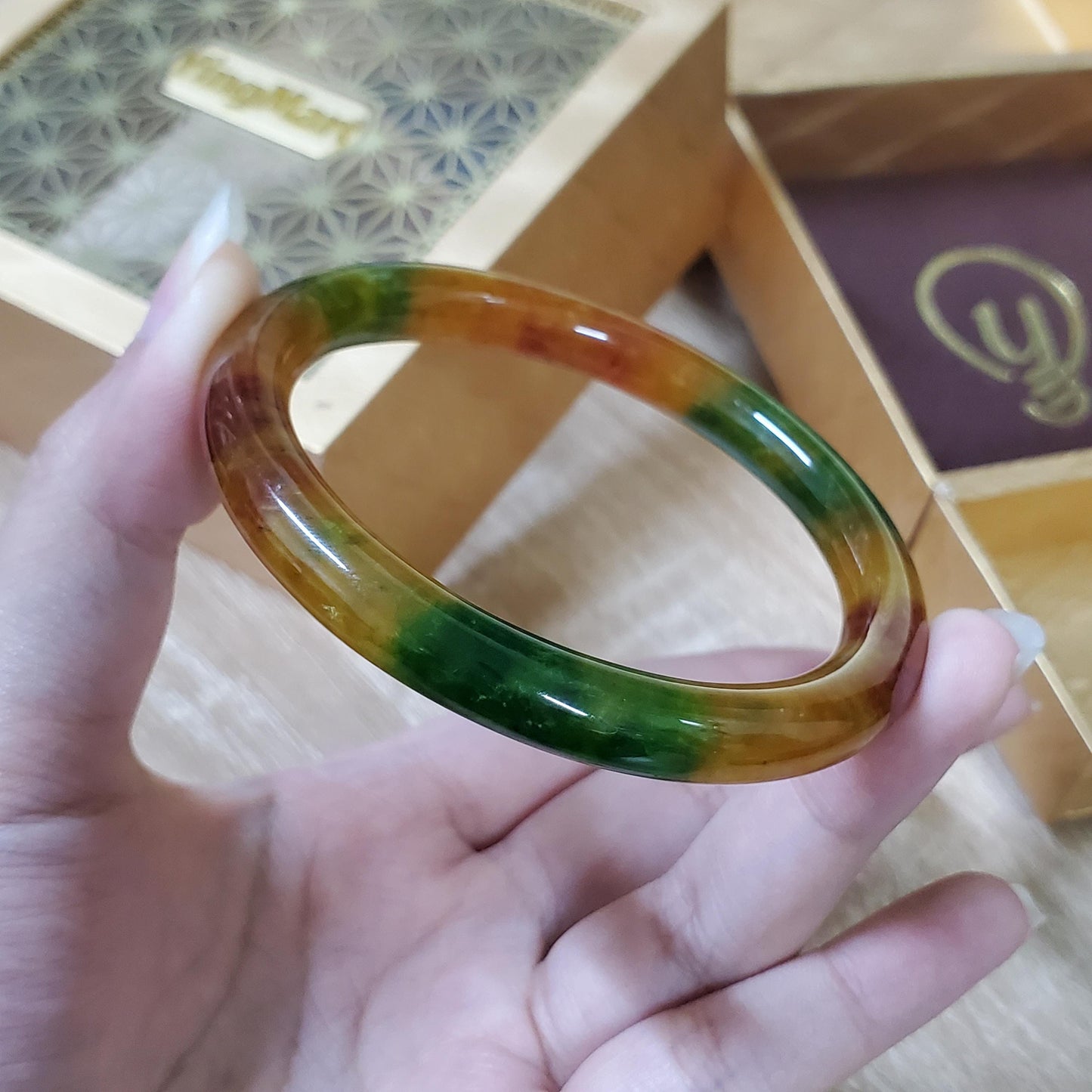 High Quality 48–72mm Jadeite Jade Yellow Green Spot YingMart Bangle Bracelets Gift for Her Mom Feng Shui Grandma Sister Mens