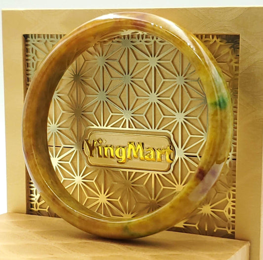 High Quality 48-72mm Jadeite Jade Bangle, Yellow Mixed Green Brown Spot, Burmese, Feng Shui Jewelry, Gift for Mom