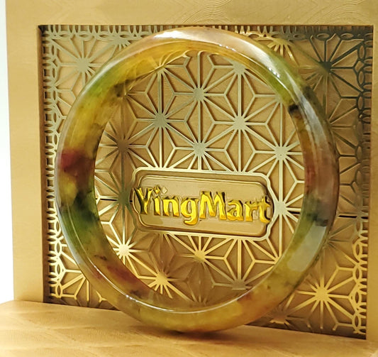 High Quality 48-72mm Jadeite Jade Bangle, Yellow Mixed Green Black Brown Spot, Burmese, D-Shape, Feng Shui Jewelry, Gift for Mom