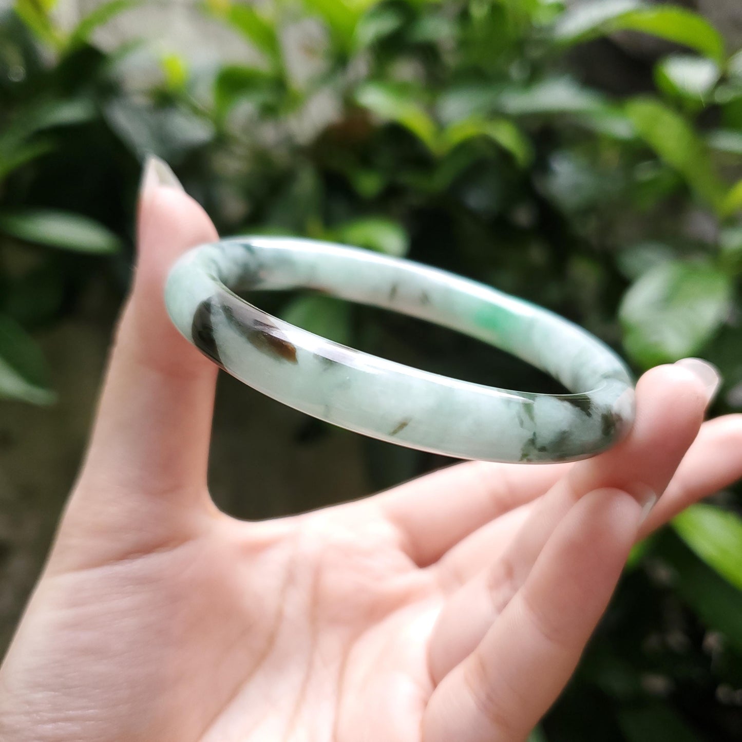High Quality 48–72mm Natural-Colour Jade White to Light Green Bangle Gift for Her Grandma Mom Feng Shui Black Spot Personalized