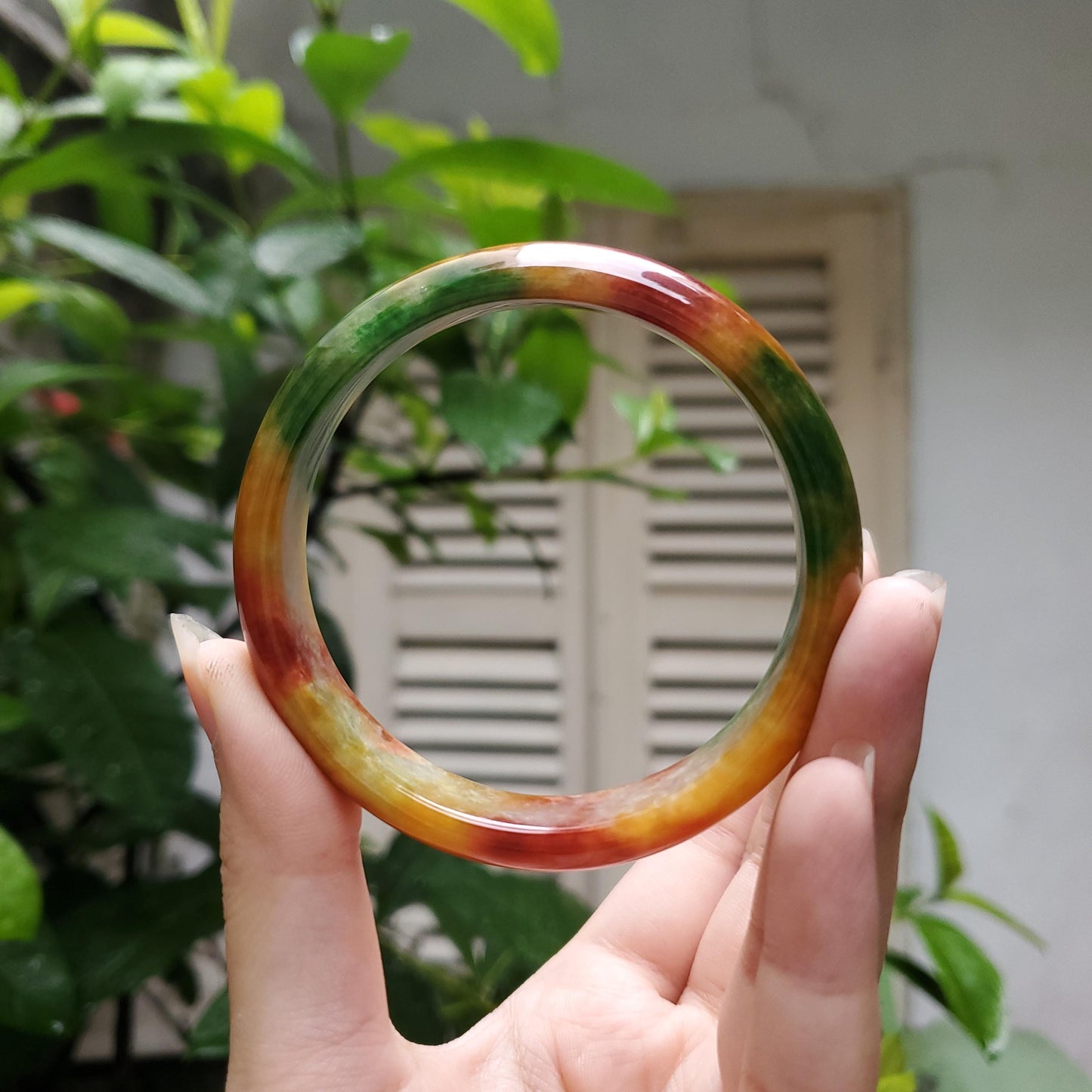 High Quality 48–72mm Jadeite Jade Orange Yellow Green Spot Bangle Gift for Her Mom Grandma Feng Shui Personalized Jewelry