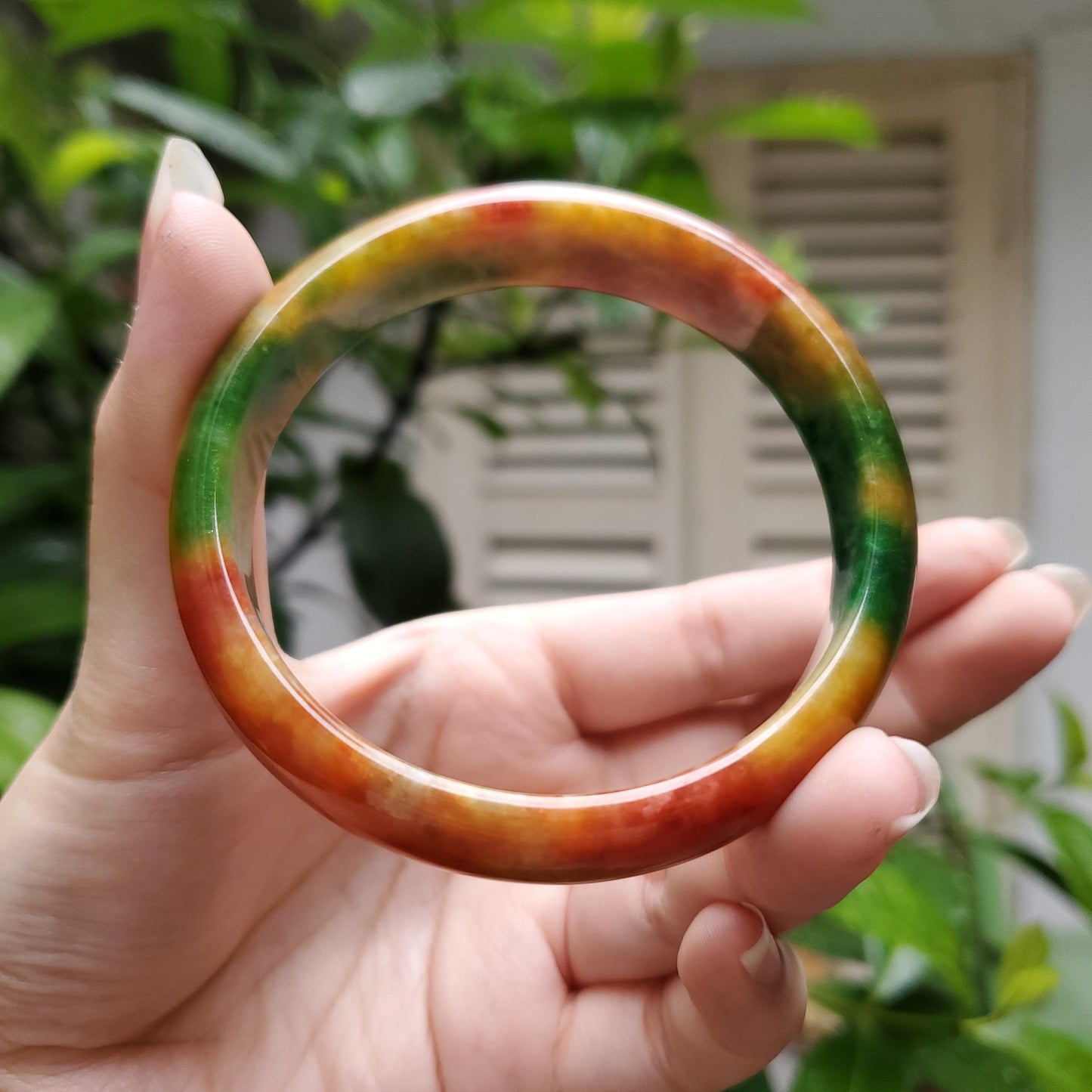High Quality 48–72mm Jadeite Jade Orange Yellow Green Spot Bangle Gift for Her Mom Grandma Feng Shui Personalized Jewelry