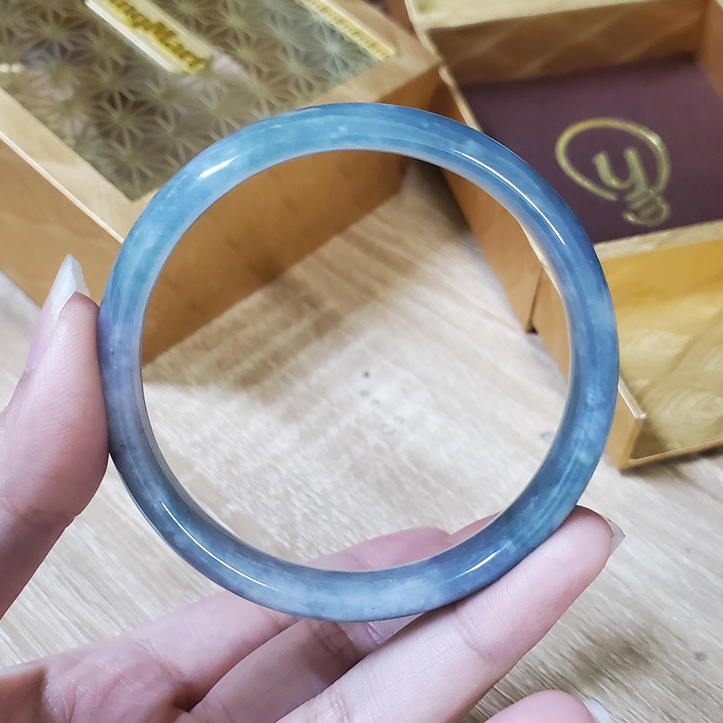 High Quality 50–60mm Natural-Colour Jade Light Purple Blue Bangle Bracelets Feng Shui Jewelry Gift for Her Mom Grandma Personalized
