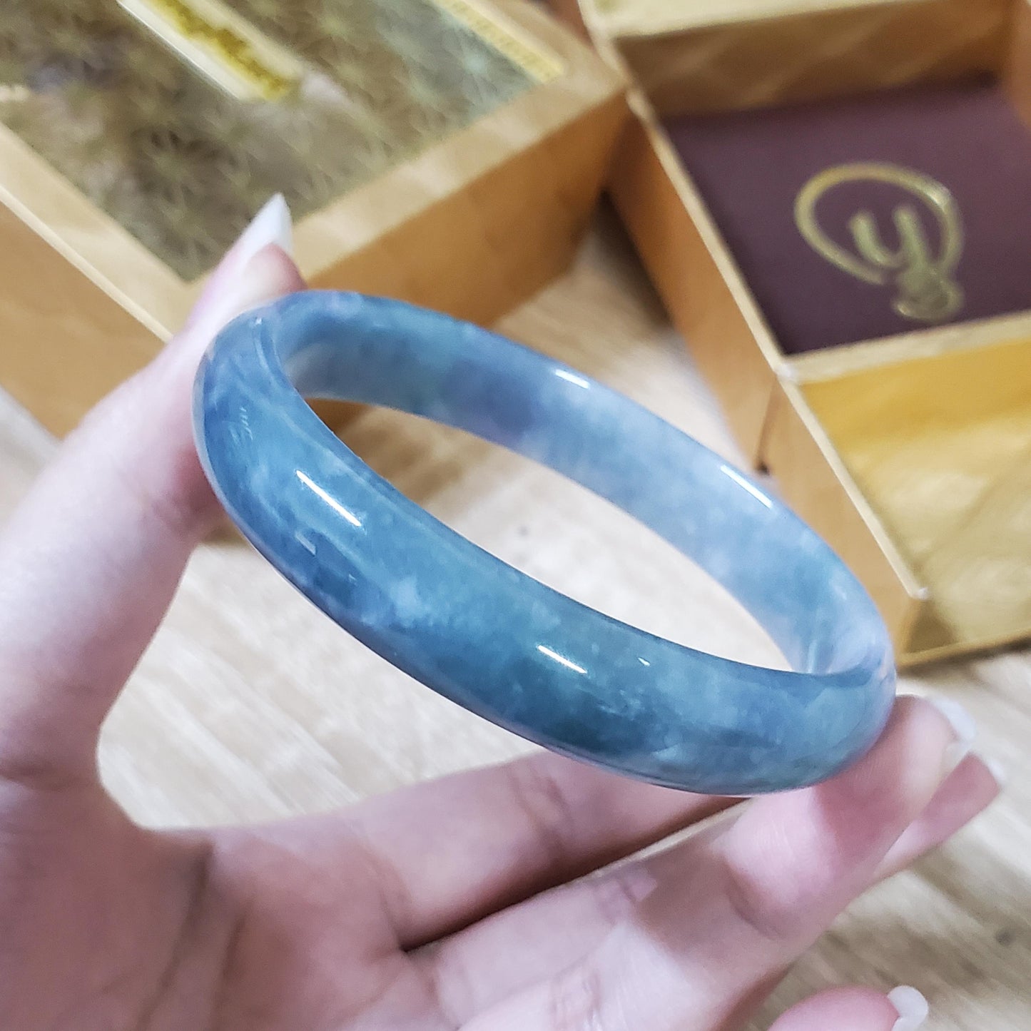 High Quality 50–60mm Natural-Colour Jade Light Purple Blue Bangle Bracelets Feng Shui Jewelry Gift for Her Mom Grandma Personalized