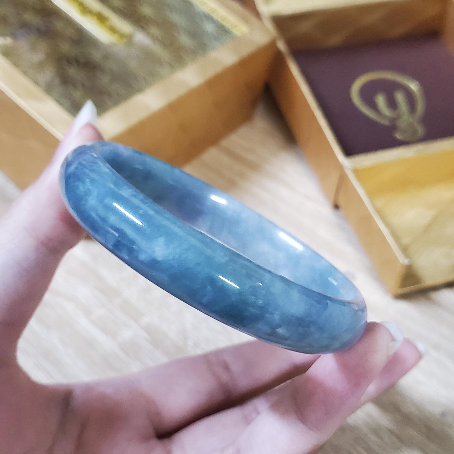 High Quality 50–60mm Natural-Colour Jade Light Purple Blue Bangle Bracelets Feng Shui Jewelry Gift for Her Mom Grandma Personalized