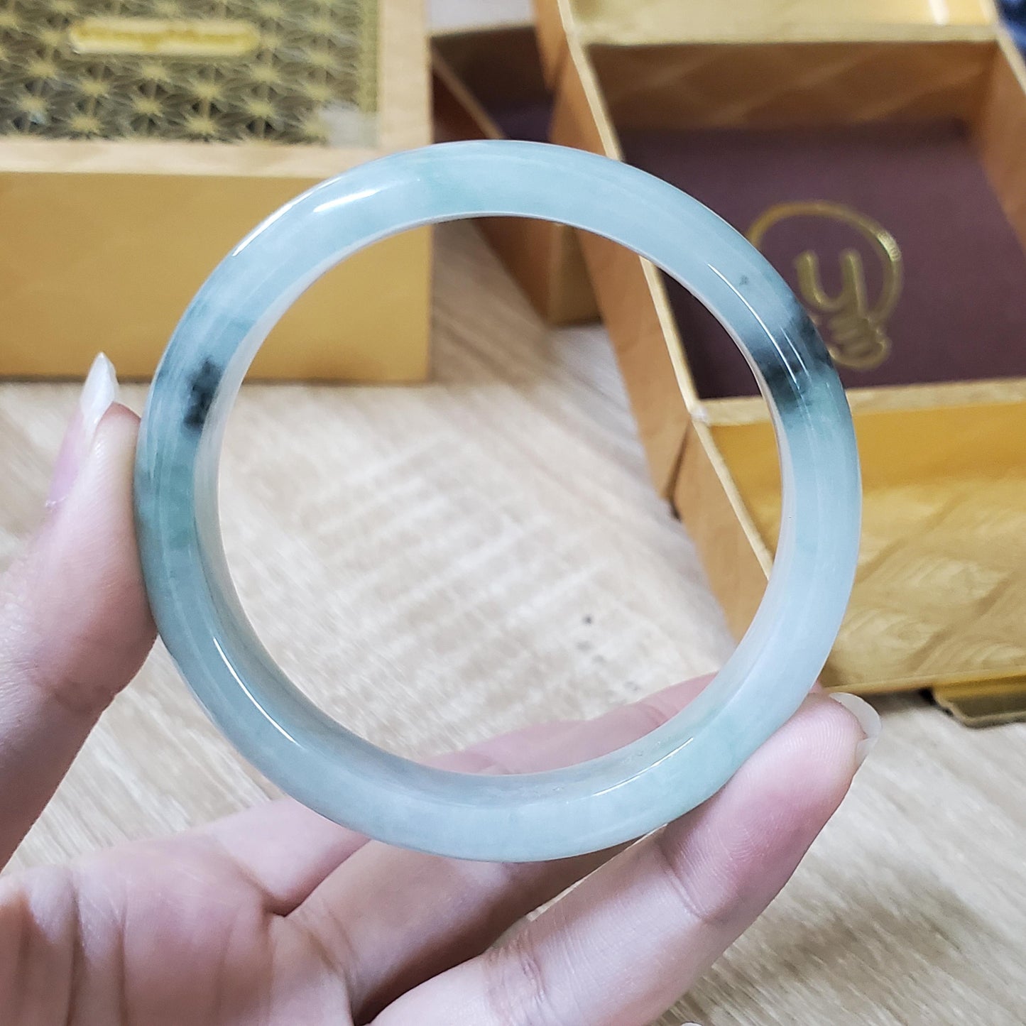 High Quality 48–72mm Natural-Colour Jade White to Light Green YingMart Bangle Gift for Mom Grandma Sister Mens Feng Shui Personalized