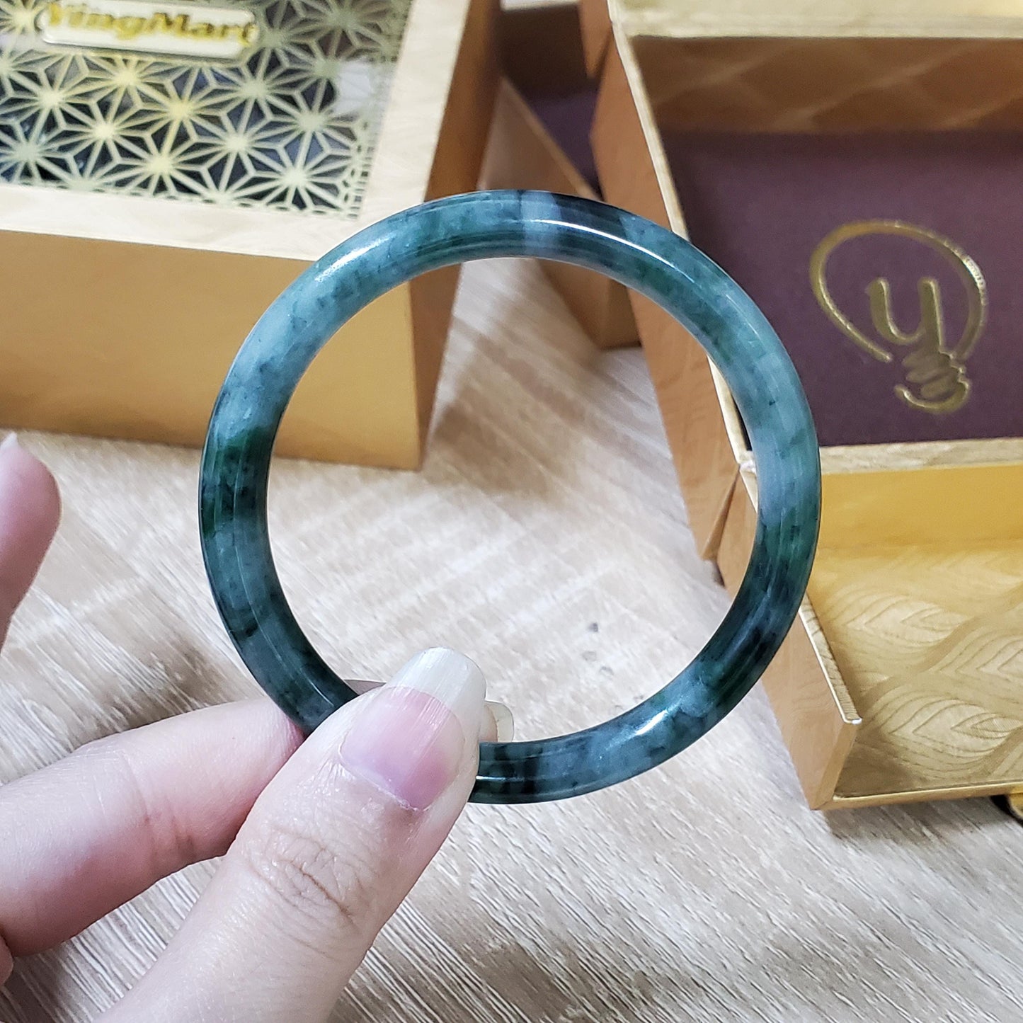 High Quality 48β72mm Natural-Colour Jade White to Green with Black Spot YingMart Bangle Gift for Mom Sister Mens Feng Shui Personalized