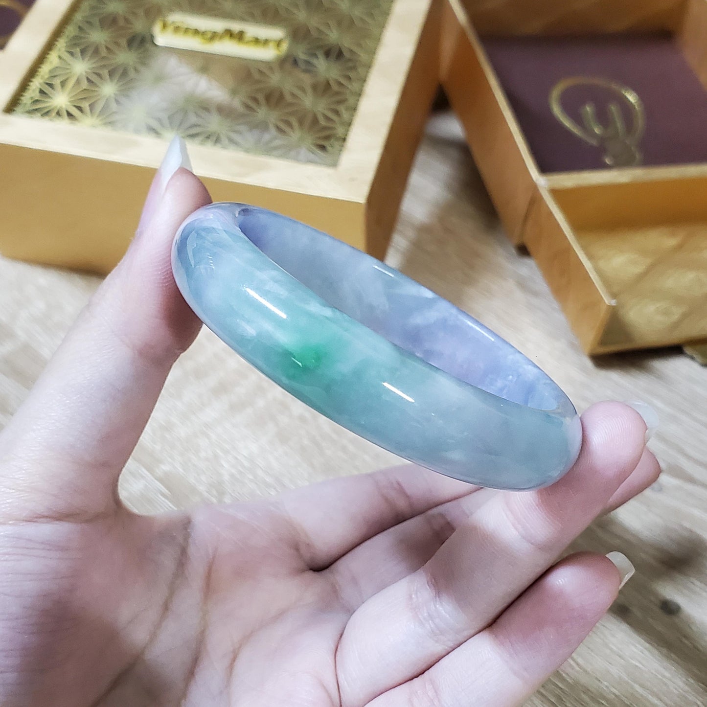 High Quality 50–60mm Natural-Colour Jade Purple Green YingMart Bangle Bracelets Gift for Her Grandma Sister Mom Mens Feng Shui