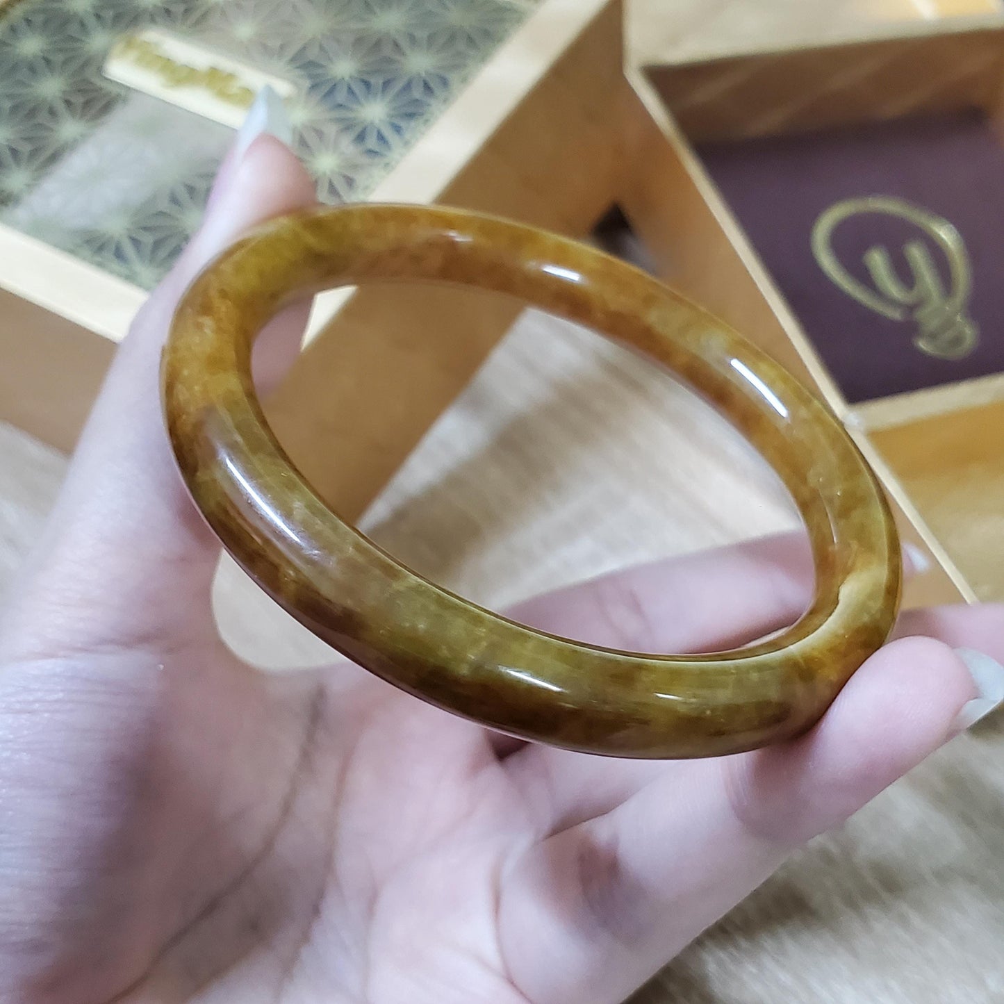 High Quality 48–72mm Jadeite Jade Orange YingMart Bangle Bracelets Gift for Her Mom Sister Feng Shui Grandma Mens