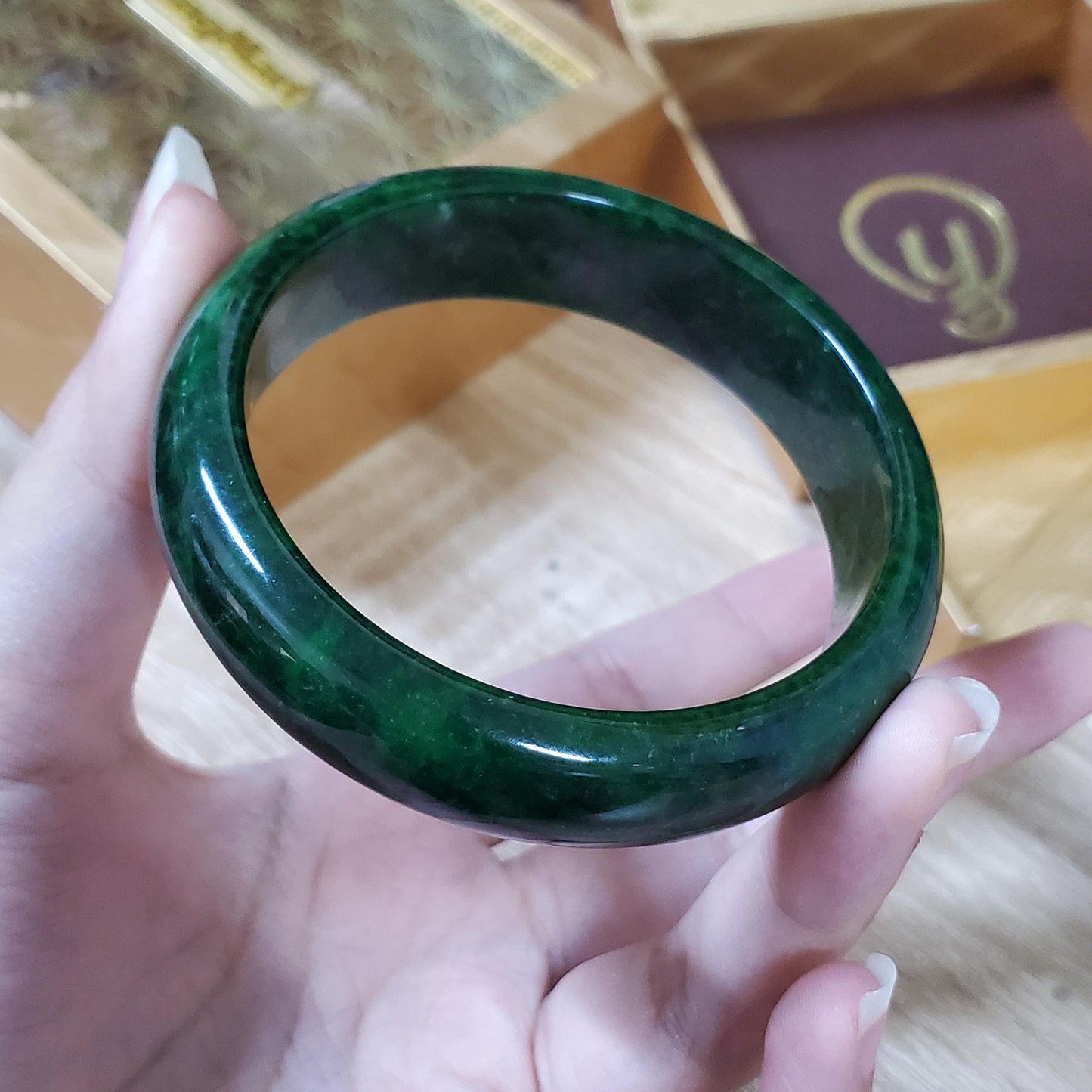 High Quality 48–72mm Jadeite Jade Dark Green Bangle Gift for Her Grandma Mens Mother Sister Feng Shui Personalized