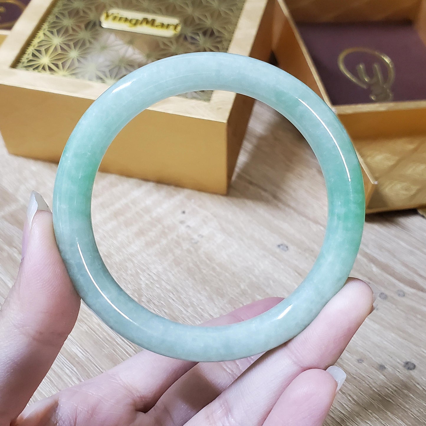 High Quality 48–72mm Natural-Colour Jade White to Light Green YingMart Bangle Jadeite Gift for Her Mom Mens Grandma Sister Feng Shui