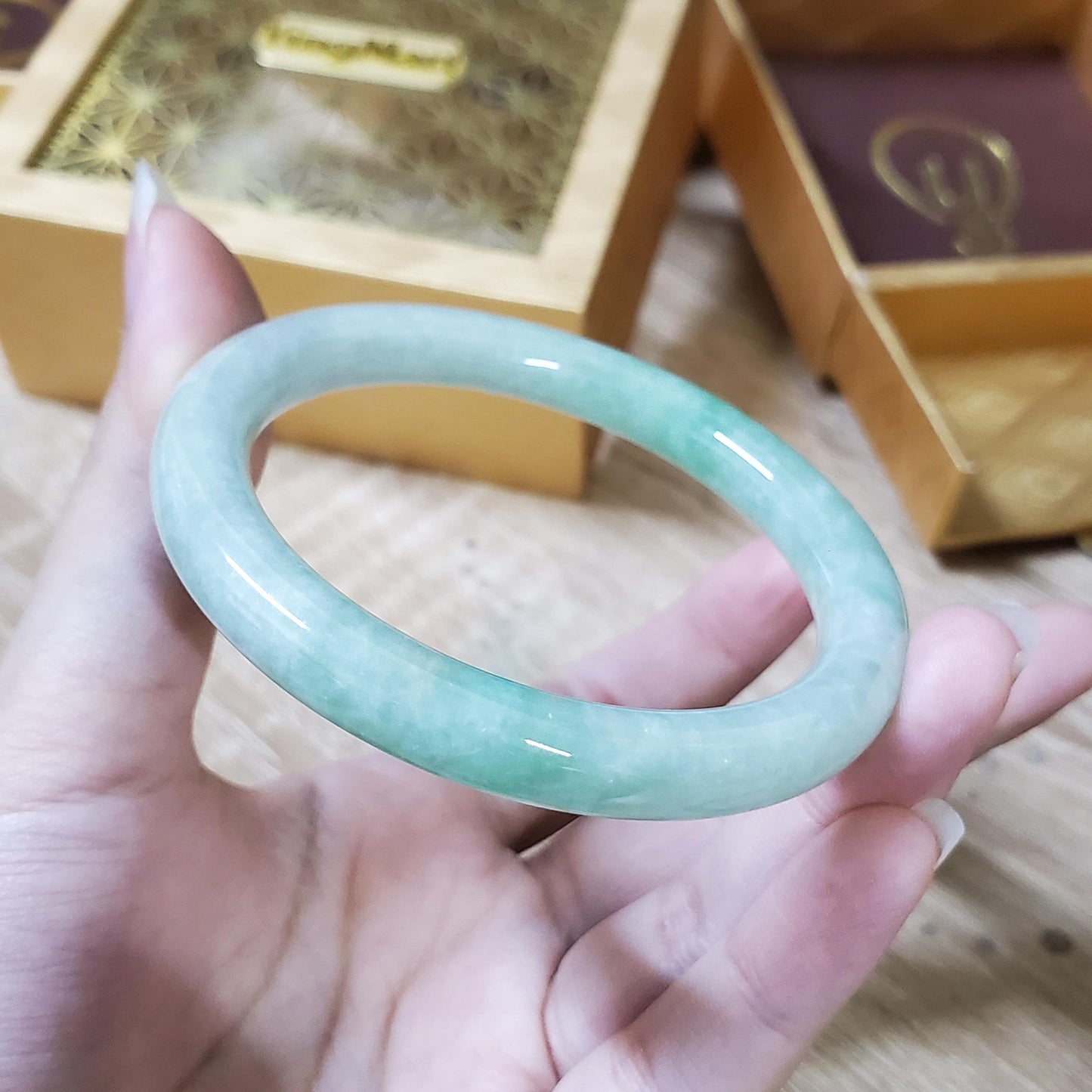 High Quality 48–72mm Natural-Colour Jade White to Light Green YingMart Bangle Jadeite Gift for Her Mom Mens Grandma Sister Feng Shui