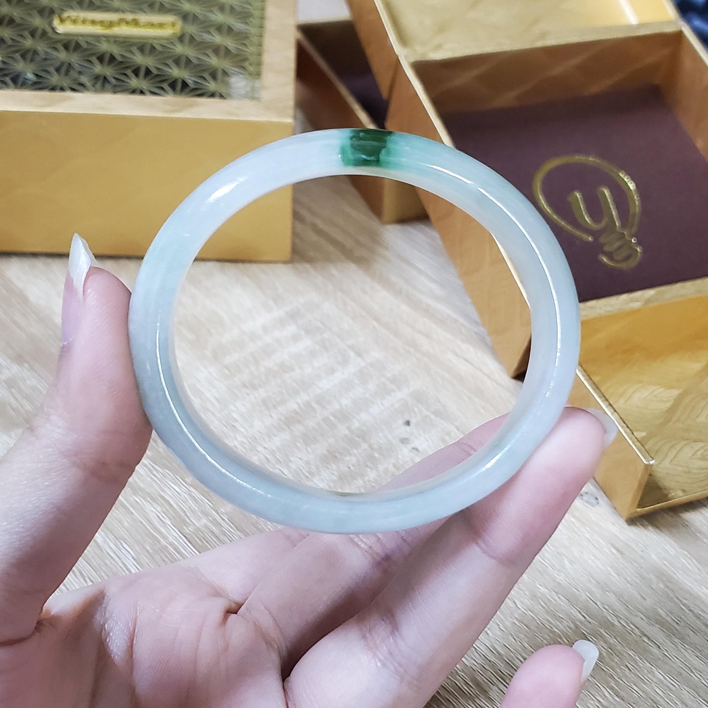 High Quality 48–72mm Jadeite Jade White Green YingMart Bangle Gift for Her Sister Mom Grandma Mens Feng Shui Personalized
