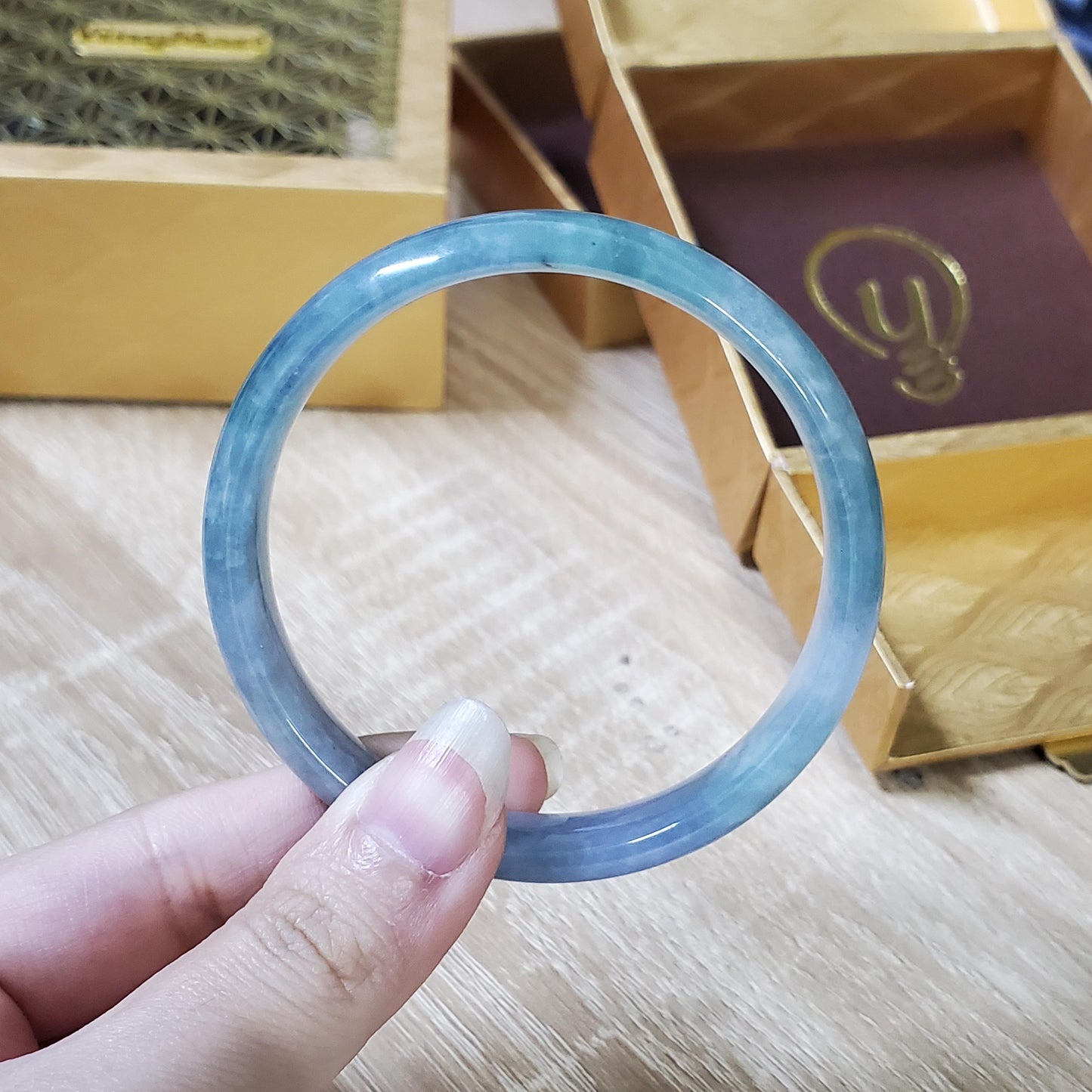 High Quality 50–60mm Natural-Colour Jade Light Purple Blue Bangle Bracelets Feng Shui Jewelry Gift for Her Mom Grandma Personalized