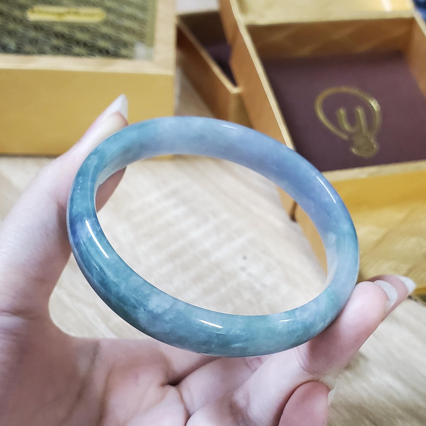 High Quality 50–60mm Natural-Colour Jade Light Purple Blue Bangle Bracelets Feng Shui Jewelry Gift for Her Mom Grandma Personalized