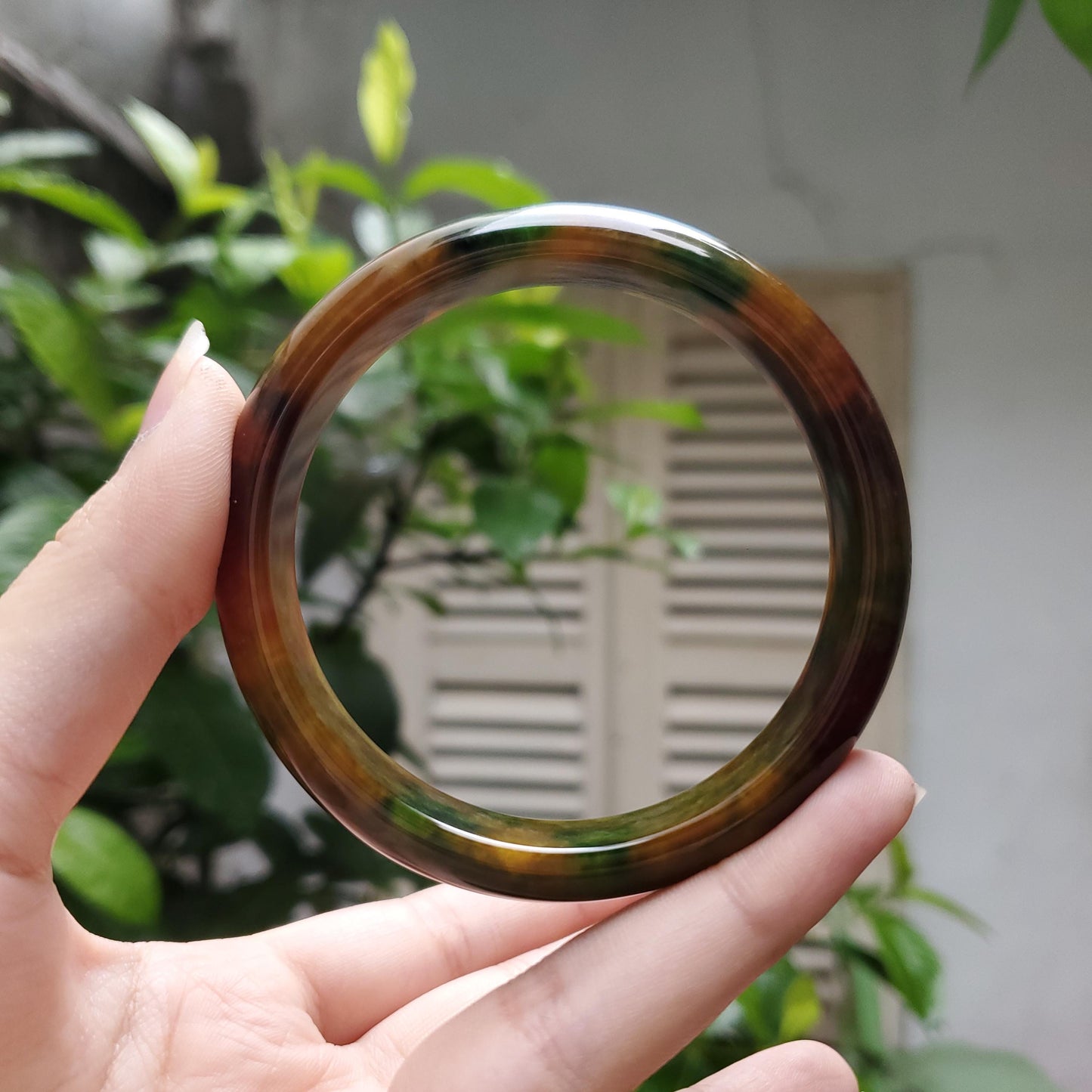 High Quality 48–72mm Jadeite Jade Orange Yellow Green Black Veins Bangle Bracelets Gift for Her Mom Grandma Feng Shui Personalized Jewelry