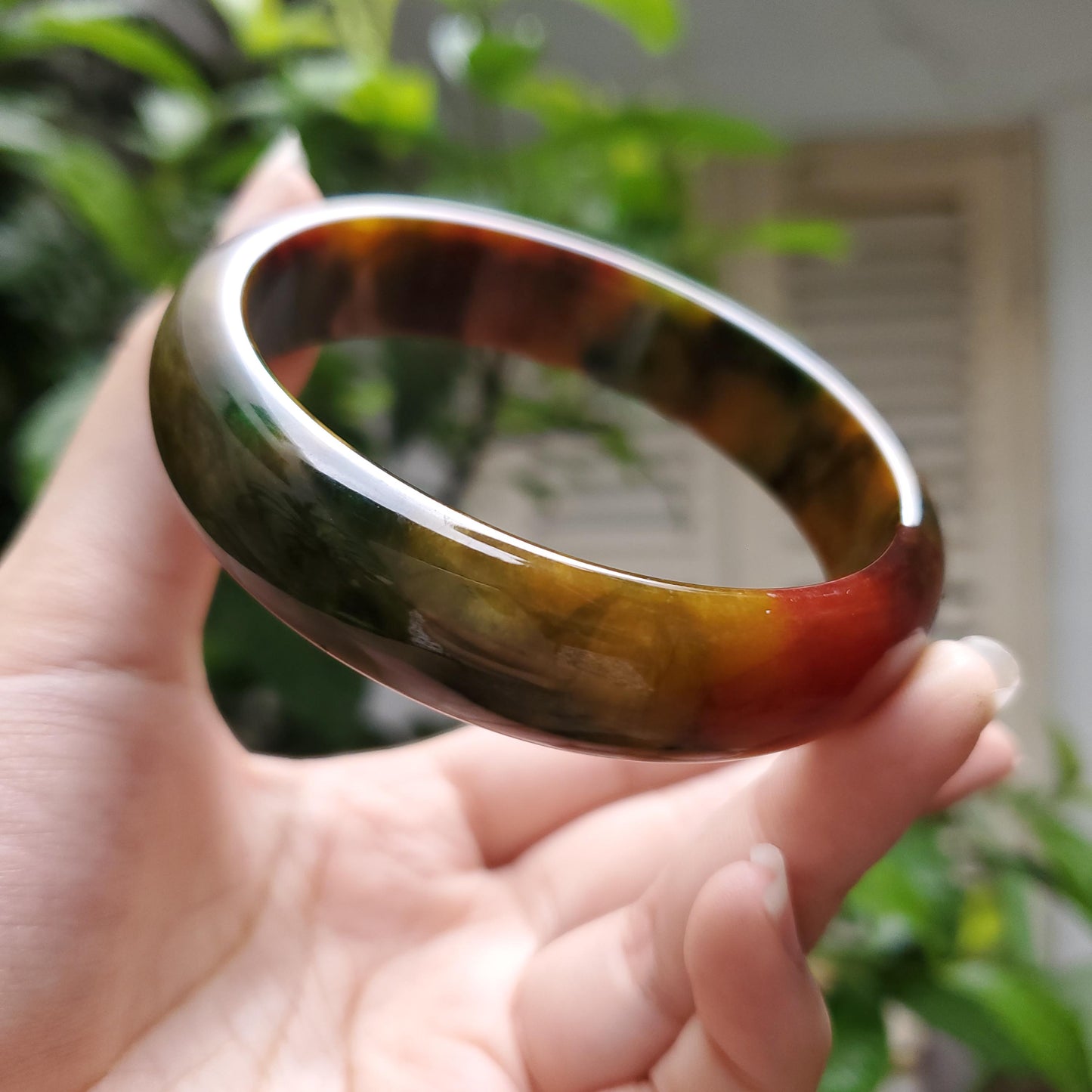 High Quality 48–72mm Jadeite Jade Orange Yellow Green Black Veins Bangle Bracelets Gift for Her Mom Grandma Feng Shui Personalized Jewelry