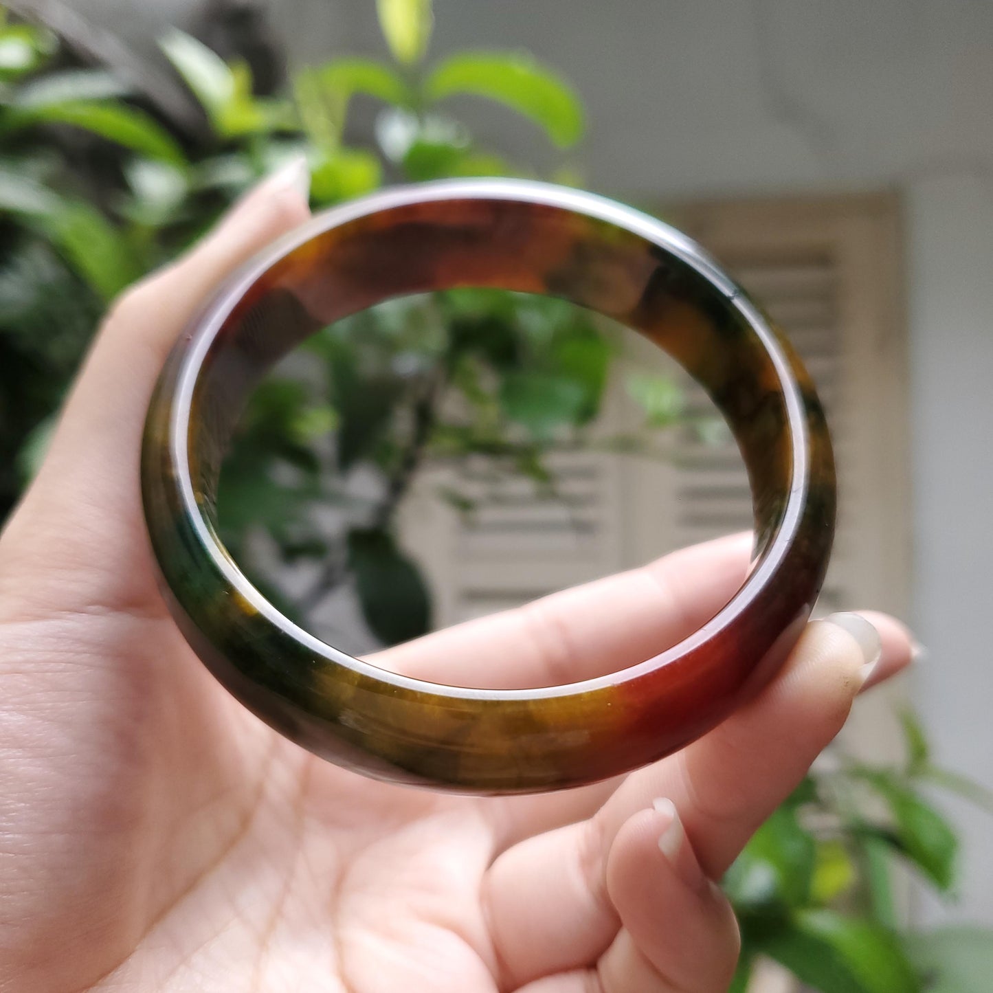 High Quality 48–72mm Jadeite Jade Orange Yellow Green Black Veins Bangle Bracelets Gift for Her Mom Grandma Feng Shui Personalized Jewelry