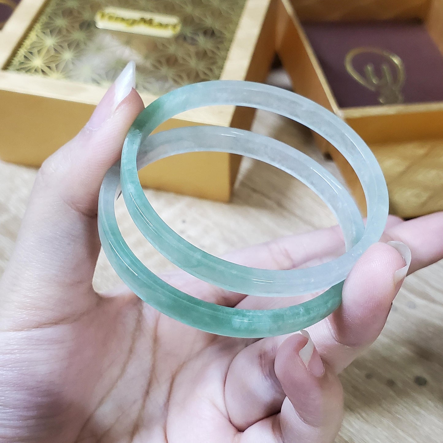 High Quality 48–72mm Jadeite Jade Green White Bangle Bracelets Gift for Her Mom Grandma Feng Shui Personalized Jewelry