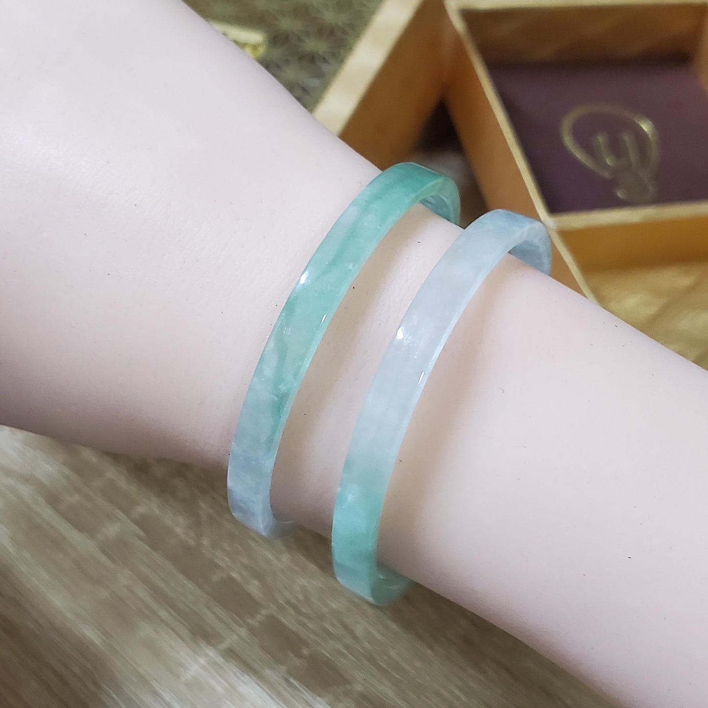 High Quality 48–72mm Jadeite Jade Green White Bangle Bracelets Gift for Her Mom Grandma Feng Shui Personalized Jewelry