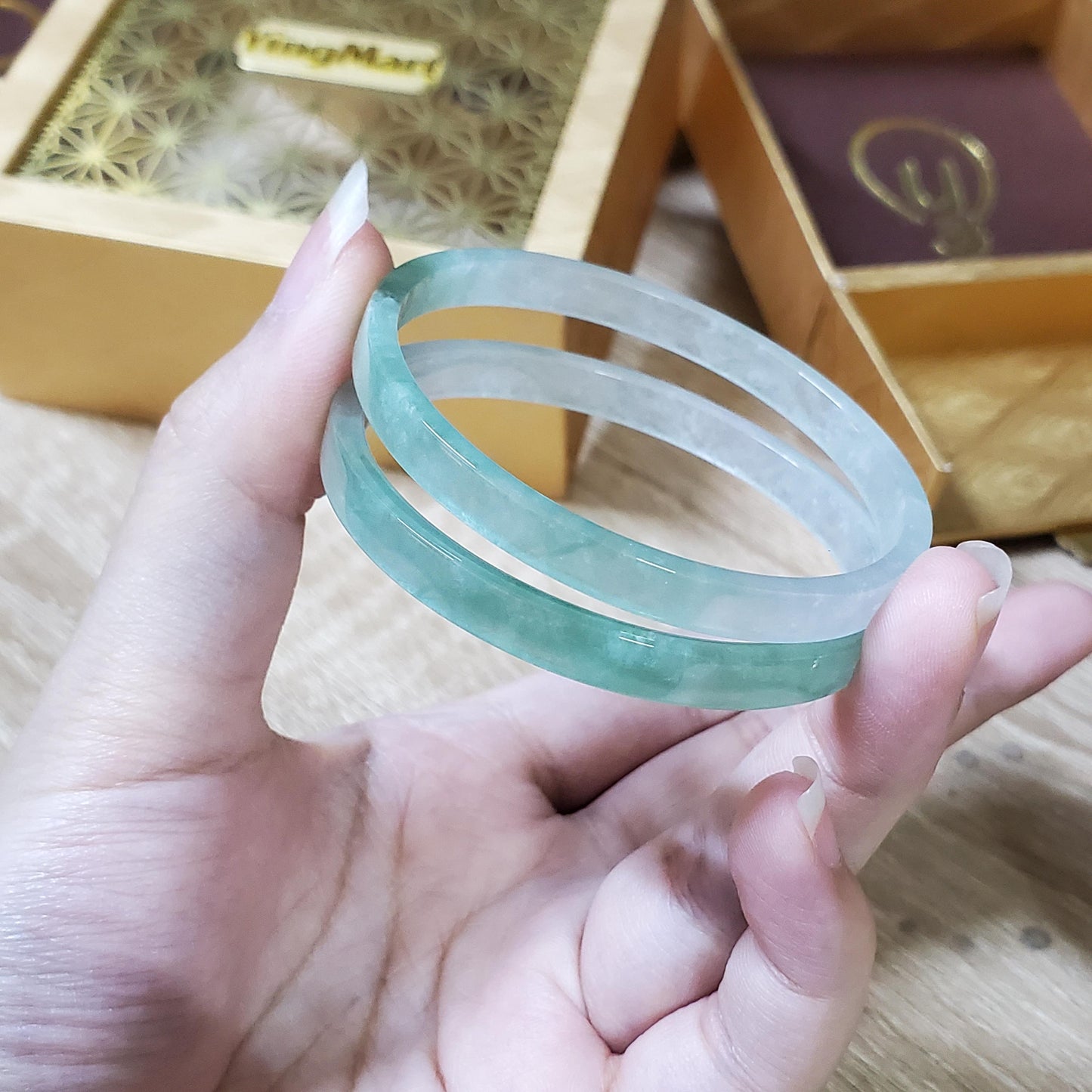 High Quality 48–72mm Jadeite Jade Green White Bangle Bracelets Gift for Her Mom Grandma Feng Shui Personalized Jewelry