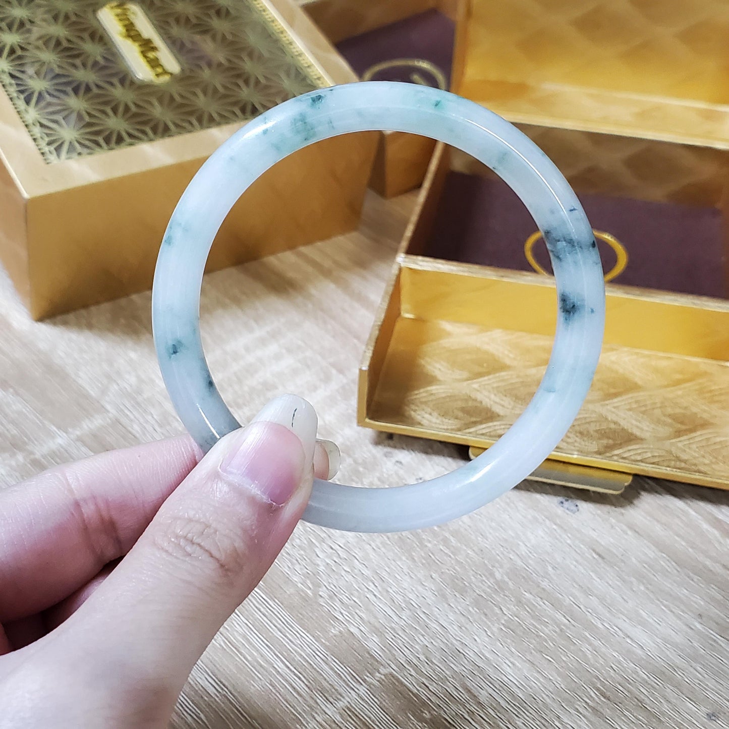 High Quality 48–72mm Natural-Colour Jade Grey White Green Spot Bangle Gift for Her Mom Grandma Feng Shui Personalized Jewelry