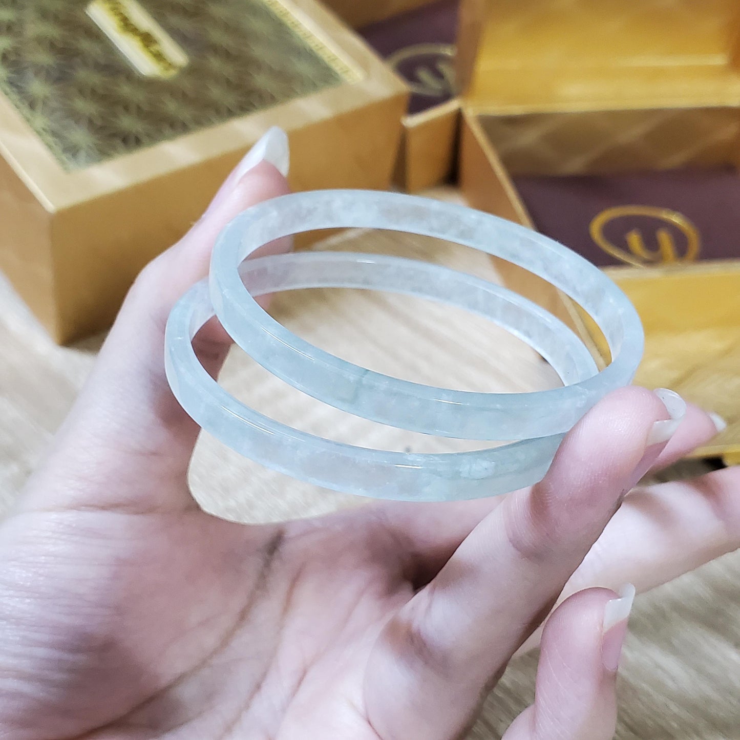 High Quality 48–72mm Natural-Colour Jade White Bangle Gift for Her Mom Grandma Feng Shui Personalized Bracelets Jewelry
