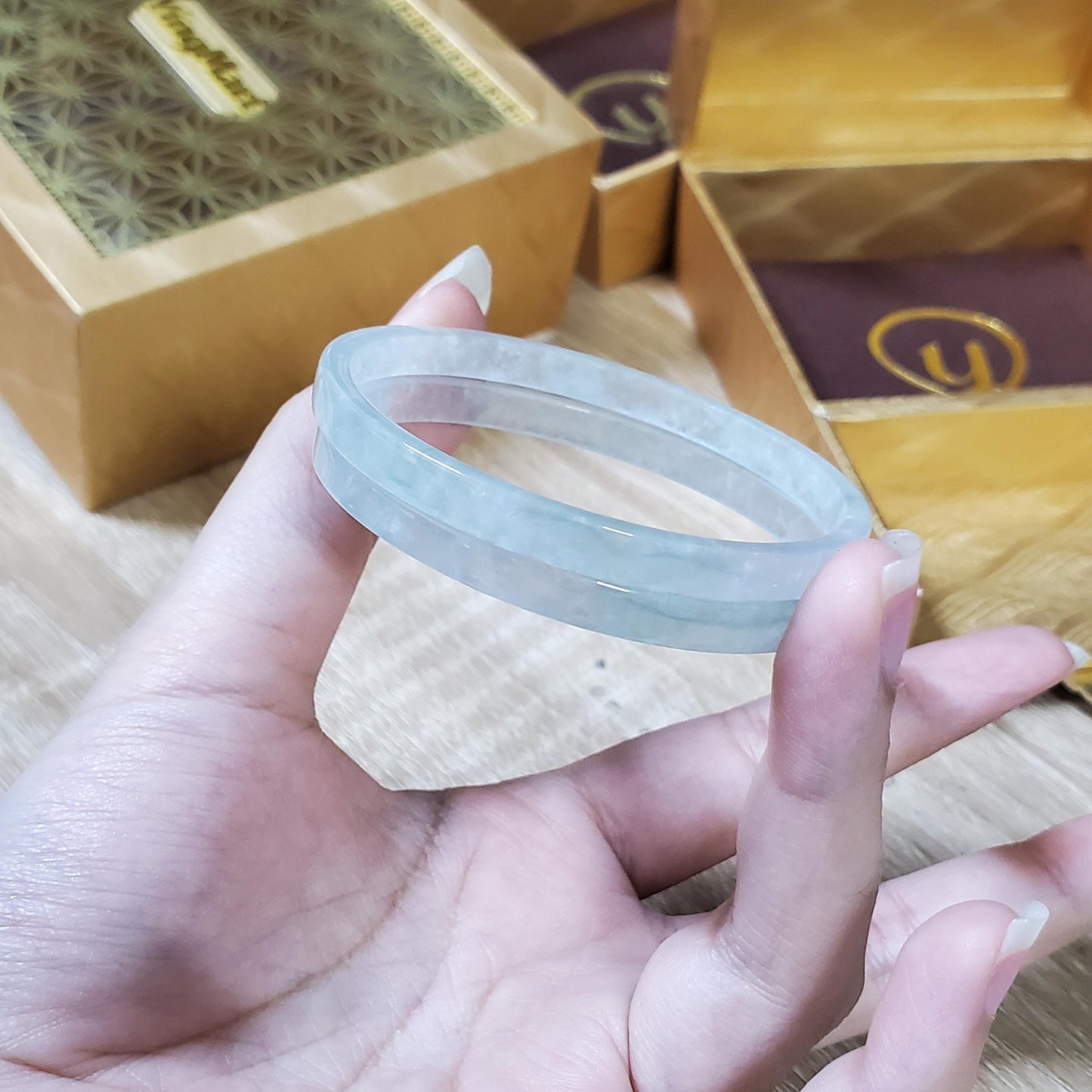 High Quality 48–72mm Natural-Colour Jade White Bangle Gift for Her Mom Grandma Feng Shui Personalized Bracelets Jewelry