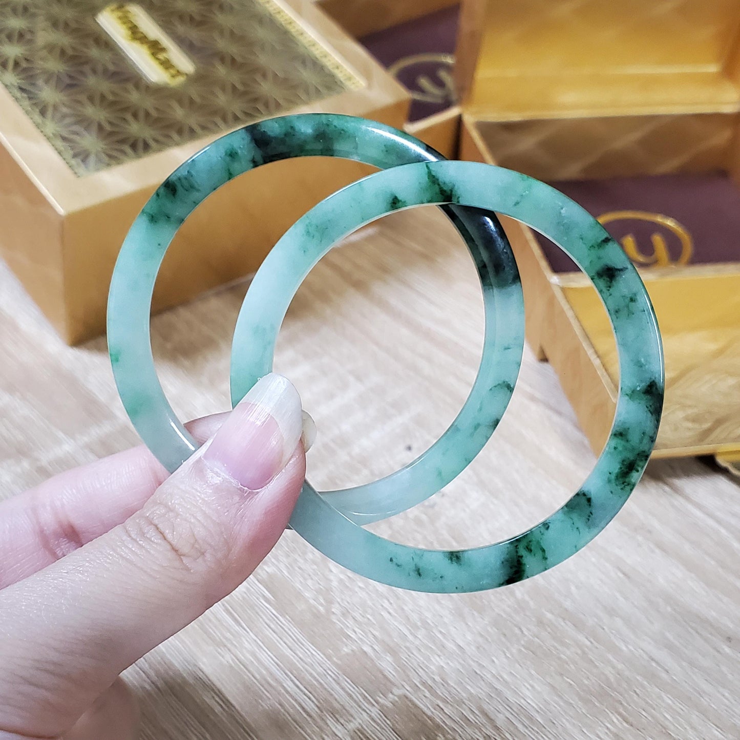 High Quality 48–72mm Natural-Colour Jade White Green Black Spot Bangle Gift for Her Mom Grandma Feng Shui Personalized Jewelry