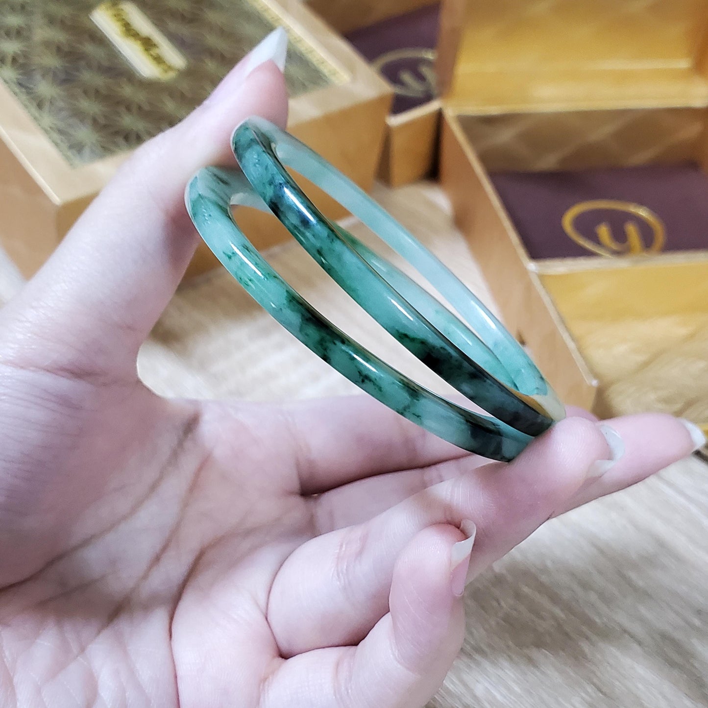 High Quality 48–72mm Natural-Colour Jade White Green Black Spot Bangle Gift for Her Mom Grandma Feng Shui Personalized Jewelry