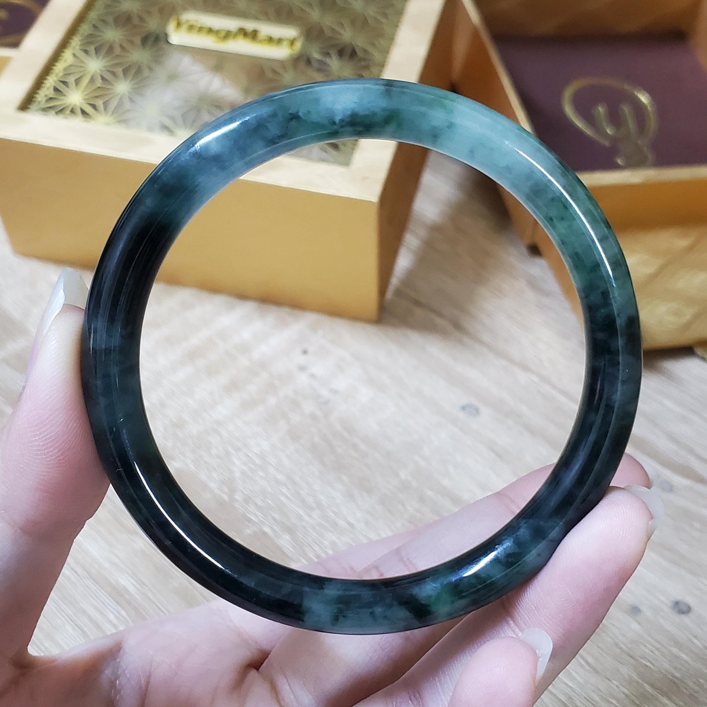 High Quality 48–72mm Natural-Colour Jade White to Dark Green Black Bangle Gift for Her Mom Grandma Feng Shui Personalized Jewelry