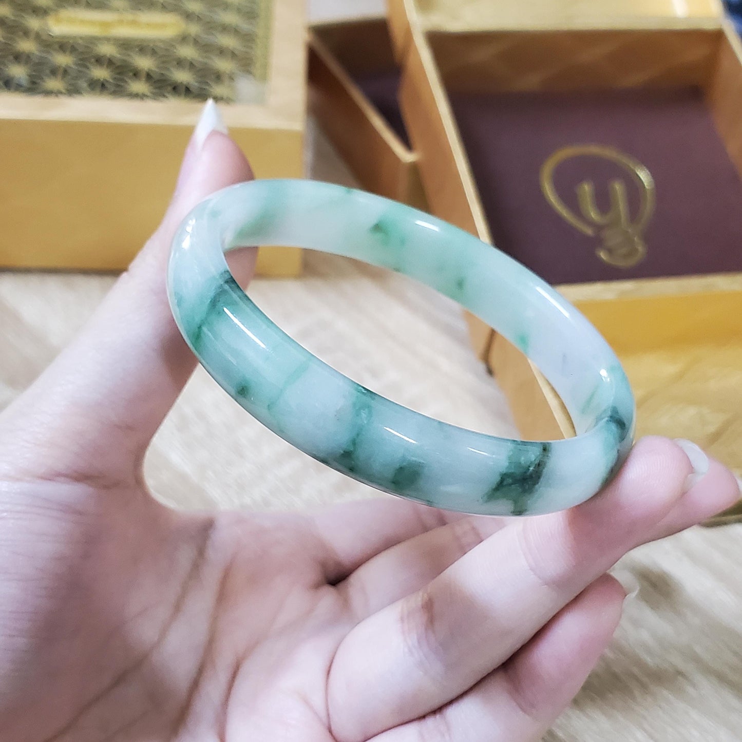 High Quality 48–72mm Natural-Colour Jade White Green YingMart Bangle Bracelets Gift for Her Grandma Sister Mom Mens Feng Shui Personalized