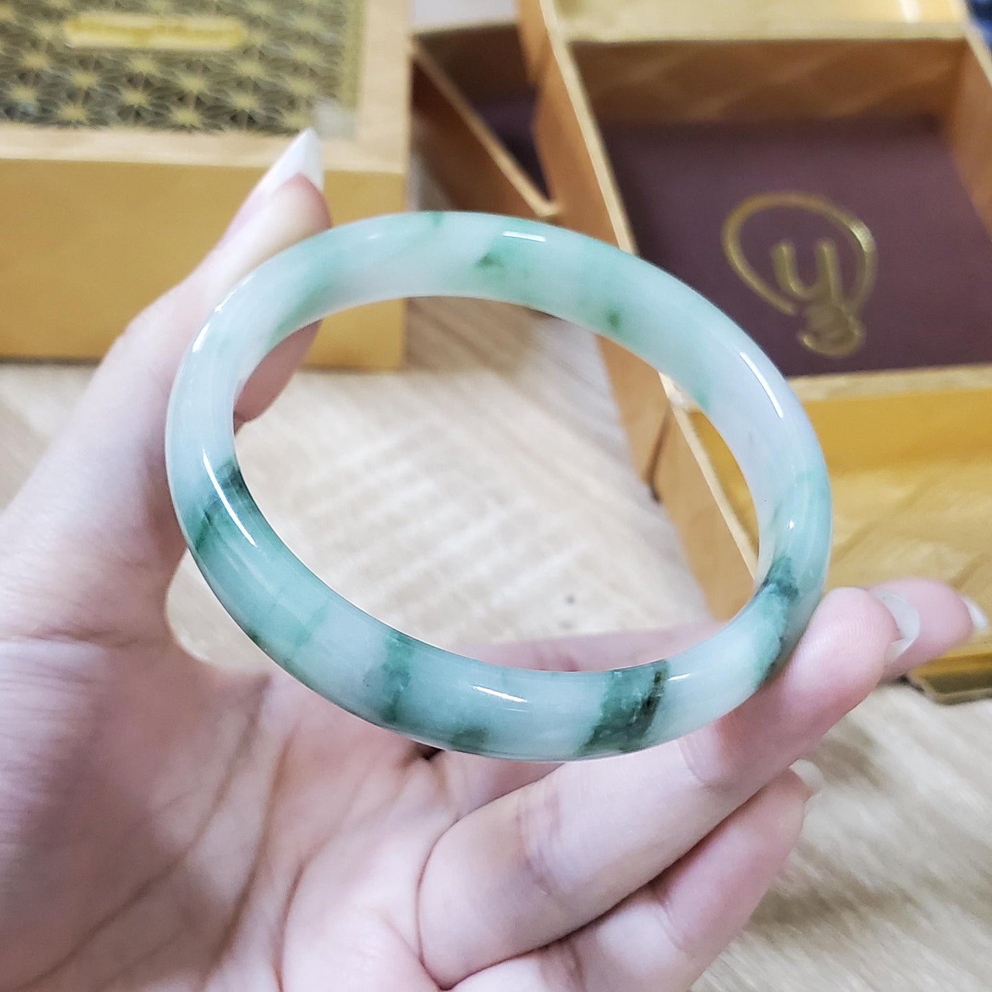 High Quality 48–72mm Natural-Colour Jade White Green YingMart Bangle Bracelets Gift for Her Grandma Sister Mom Mens Feng Shui Personalized