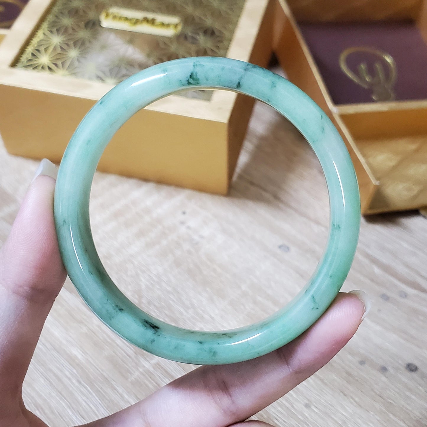 High Quality 48–72mm Natural-Colour Jade Cert No. B Green White YingMart Jadeite Bangle Bracelets Gift for Her Mother Grandma Mens