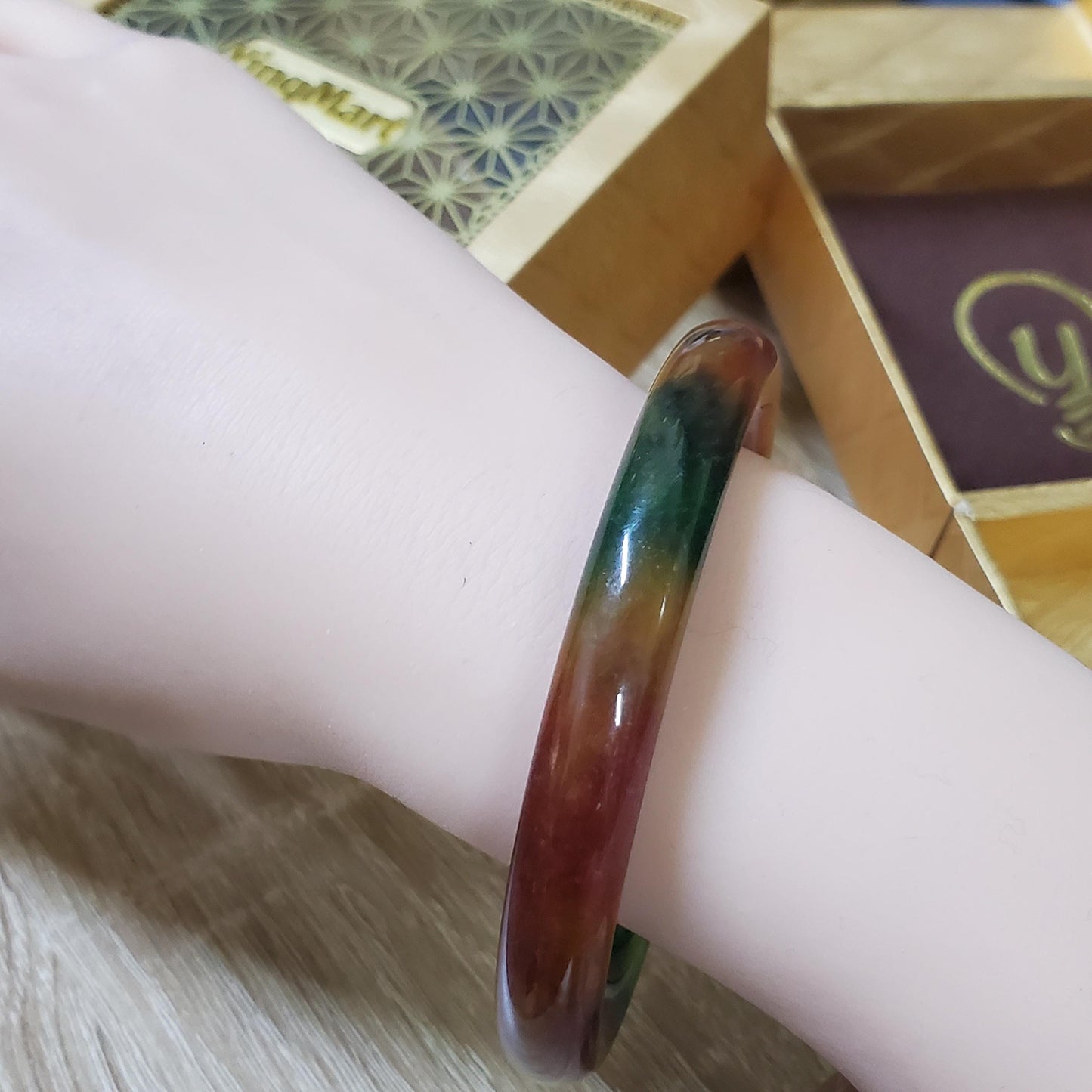 High Quality 48–72mm Jadeite Jade Yellow Green Black Brown Spot YingMart Bangle Bracelets Gift for Her Feng Shui Grandma Sister