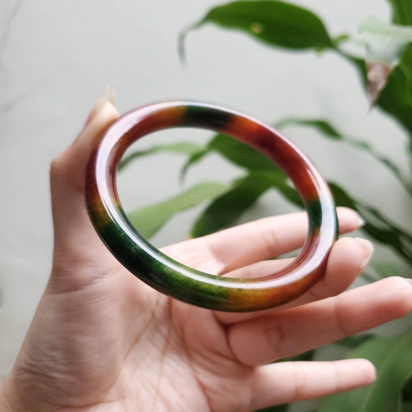 High Quality 48–72mm Jadeite Jade Yellow Green Black Brown Spot YingMart Bangle Bracelets Gift for Her Feng Shui Grandma Sister