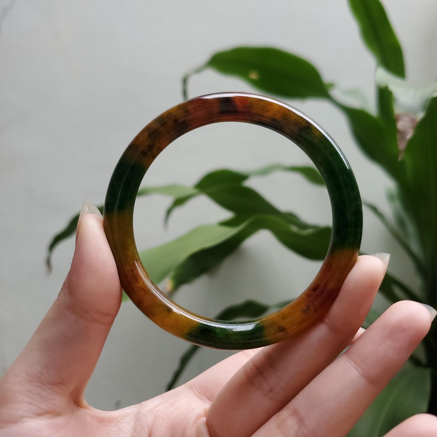 High Quality 48–72mm Jadeite Jade Yellow Green Black Veins YingMart Bangle Bracelets Gift for Her Feng Shui Grandma Sister Mom