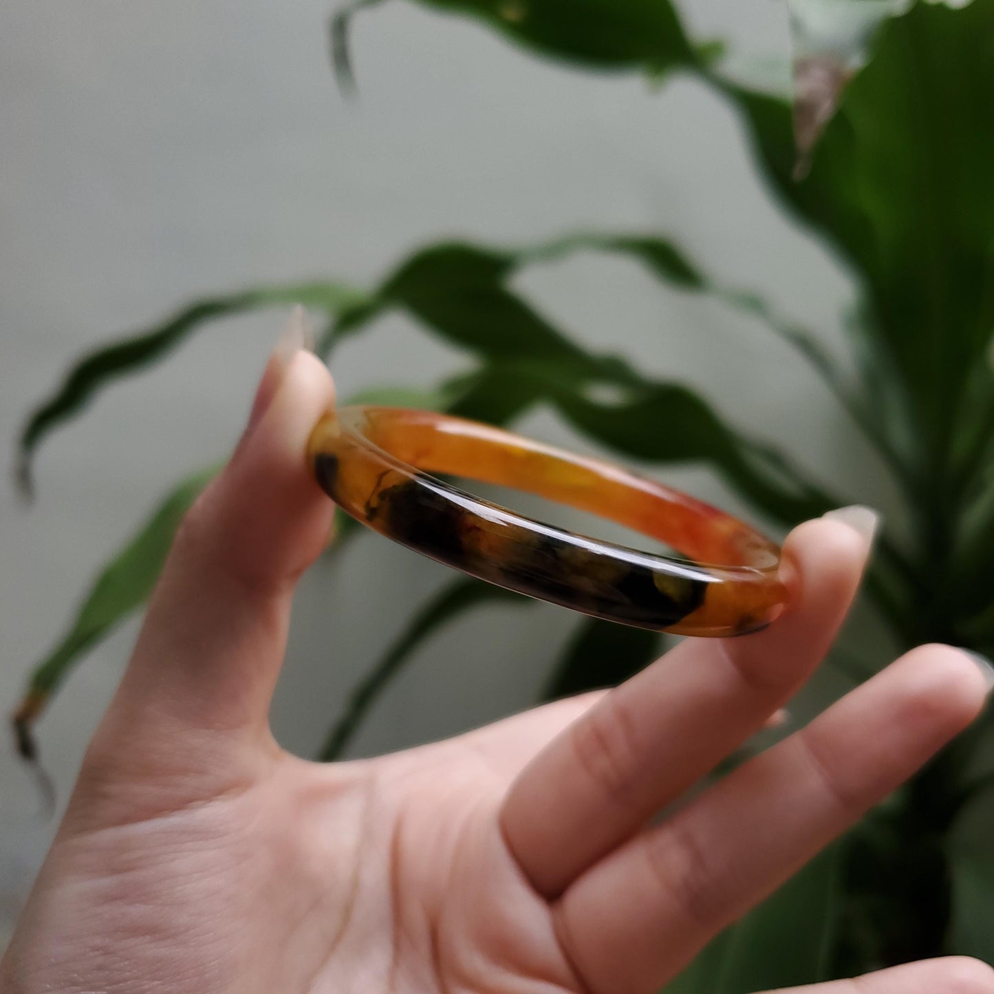 High Quality 48–72mm Jadeite Jade Yellow Black Veins YingMart Bangle Bracelets Gift for Her Mom Feng Shui Grandma Sister