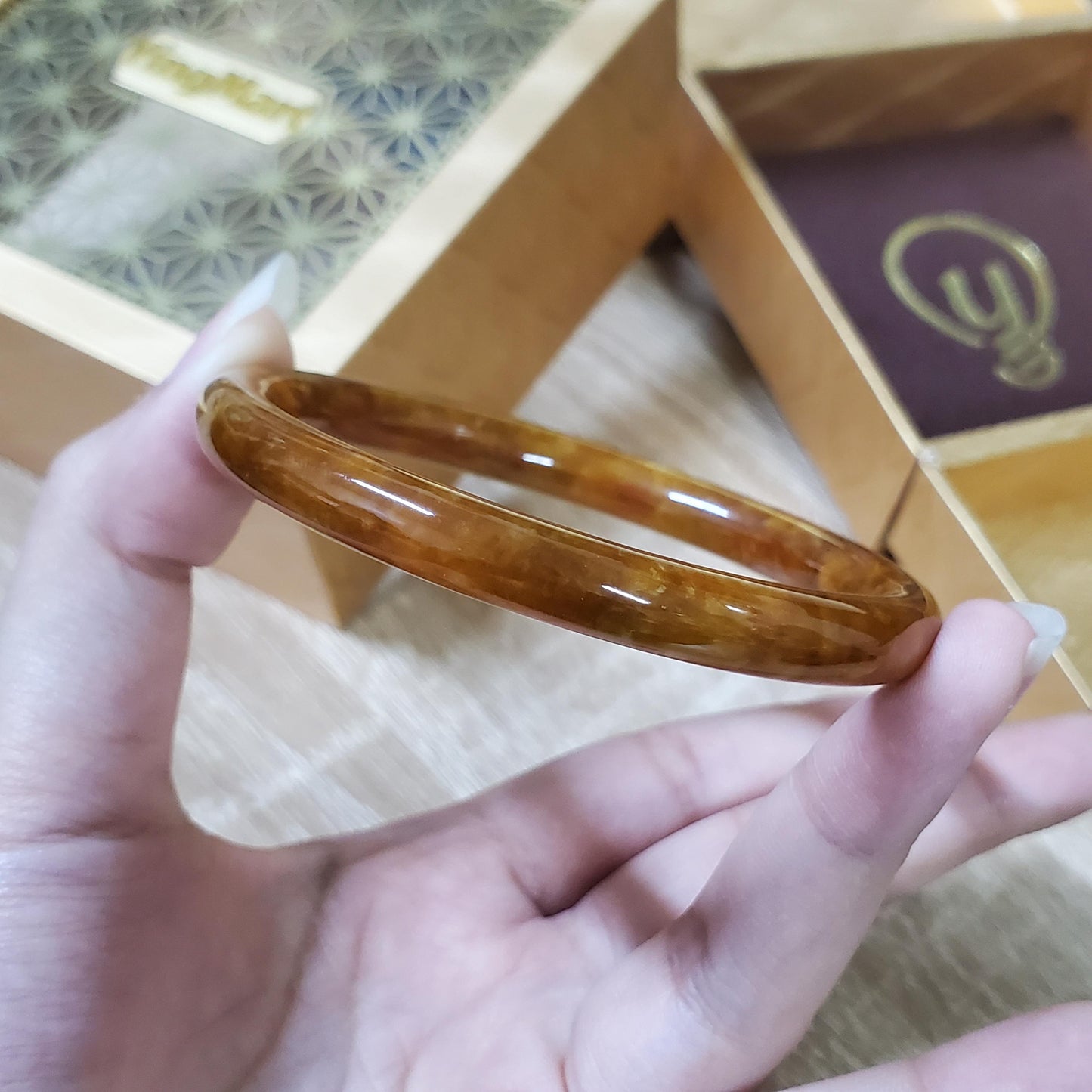 High Quality 48–72mm Jadeite Jade Orange YingMart Bangle Bracelets Gift for Her Mom Feng Shui Grandma Sister Mens