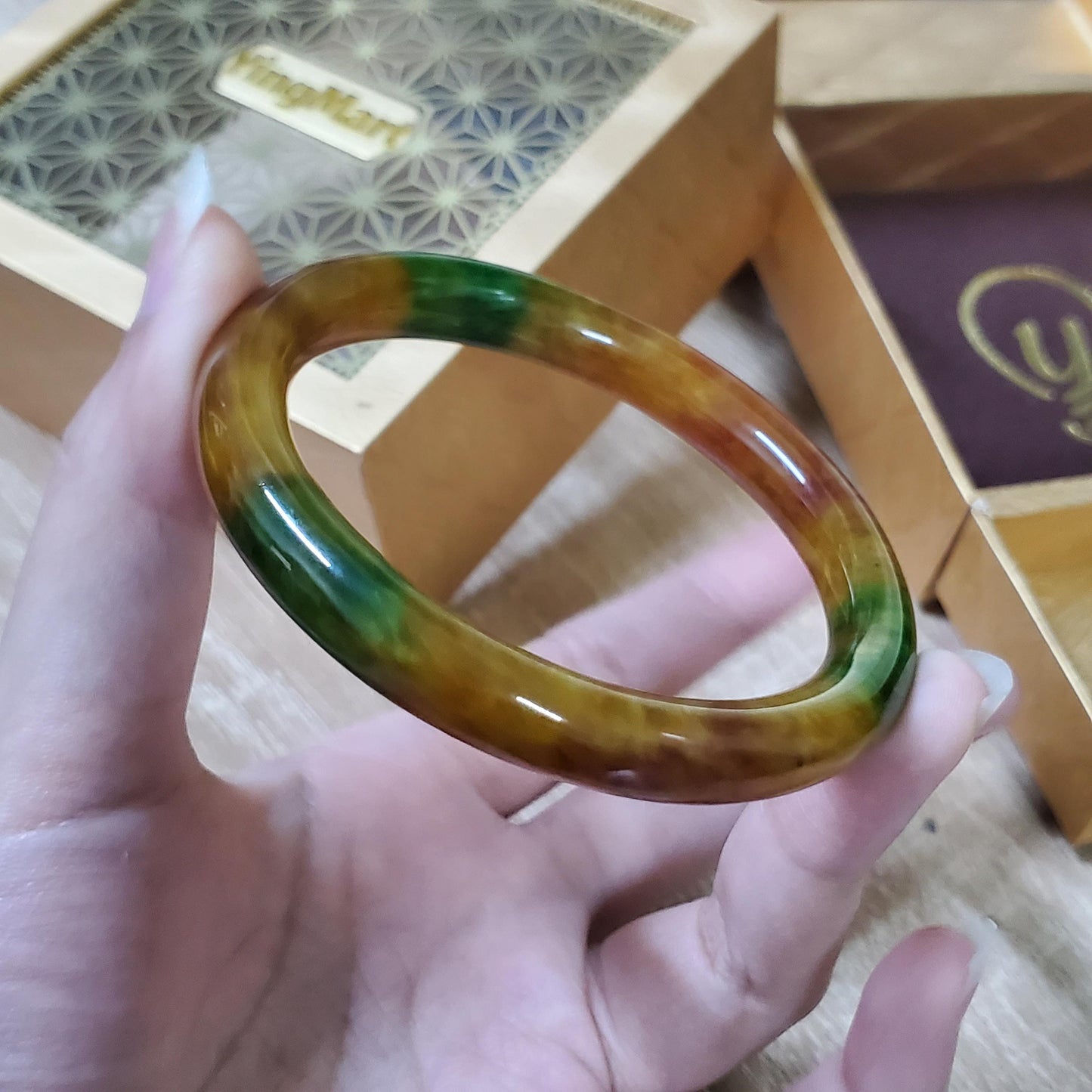 High Quality 48–72mm Jadeite Jade Yellow Green Spot YingMart Bangle Bracelets Gift for Her Mom Feng Shui Grandma Sister Mens