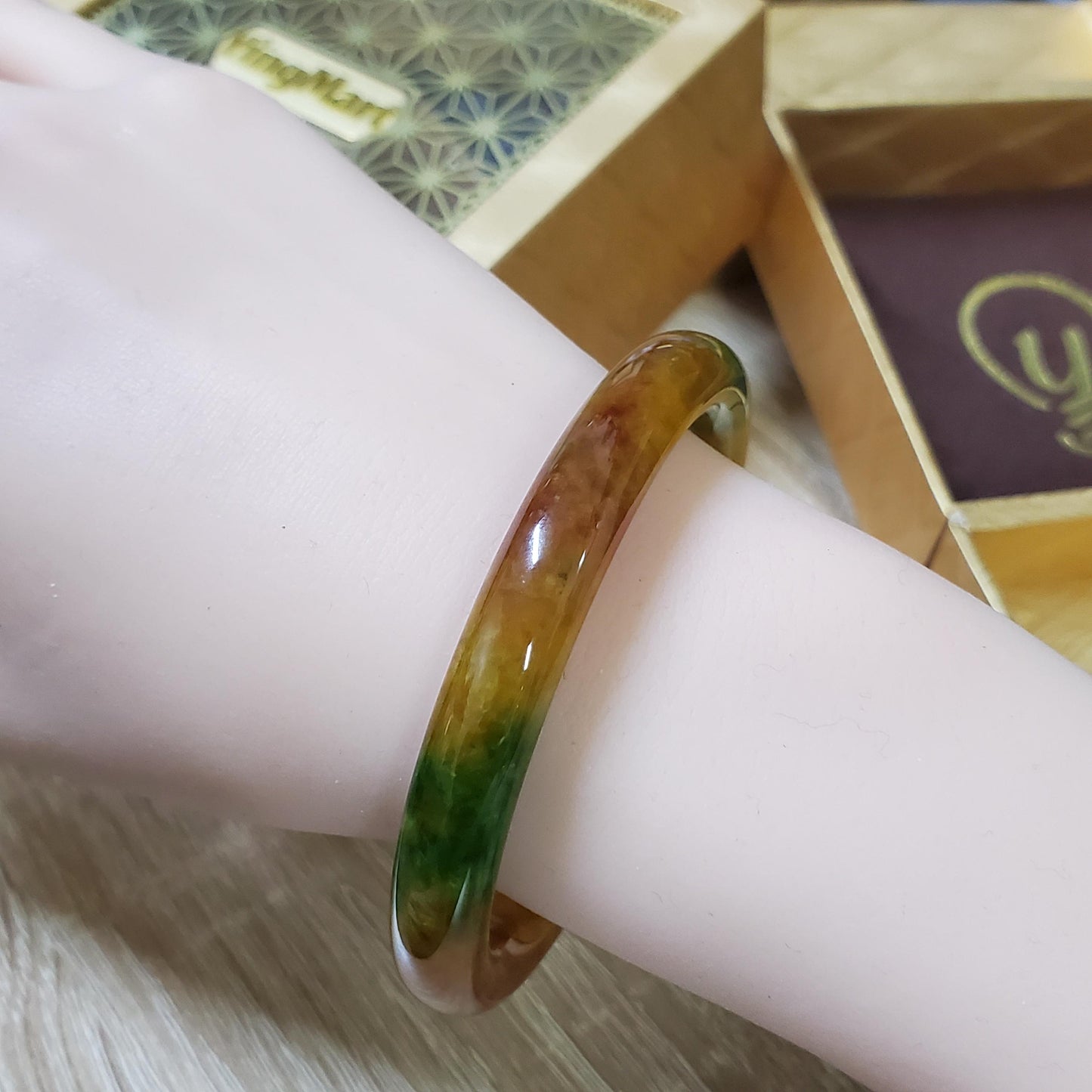 High Quality 48–72mm Jadeite Jade Yellow Green Spot YingMart Bangle Bracelets Gift for Her Mom Feng Shui Grandma Sister Mens
