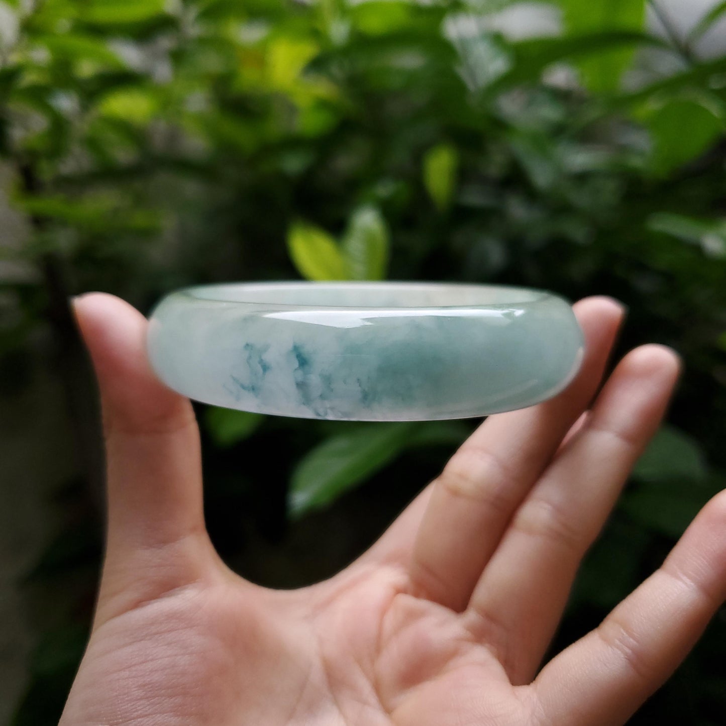 High Quality 48–72mm Natural-Colour Jade White to Blue Floating Veins YingMart Bangle Bracelets Gift for Her Grandmother Sister Mens