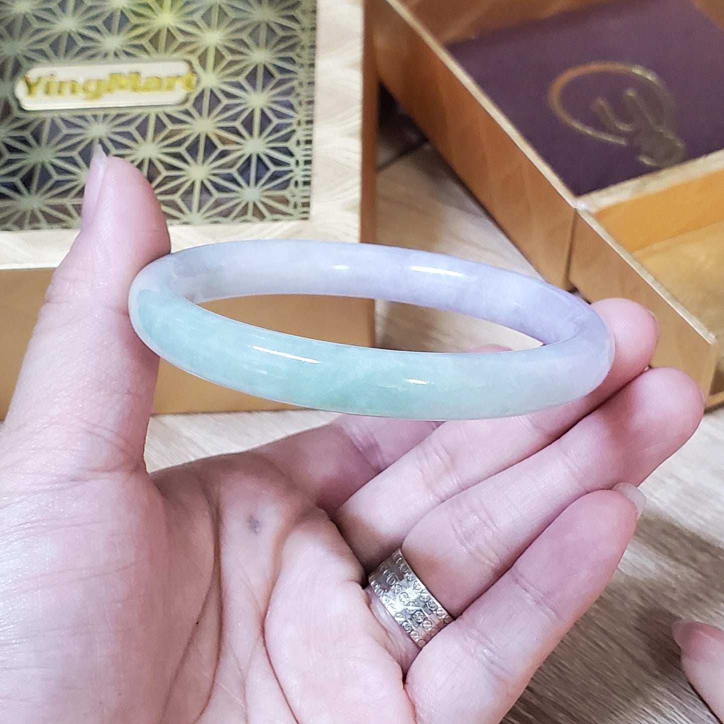 High Quality 48–72mm Natural-Colour Jade Very Light Purple Light Green YingMart Bangle Bracelets Gift for Her Grandmother Sister Mens